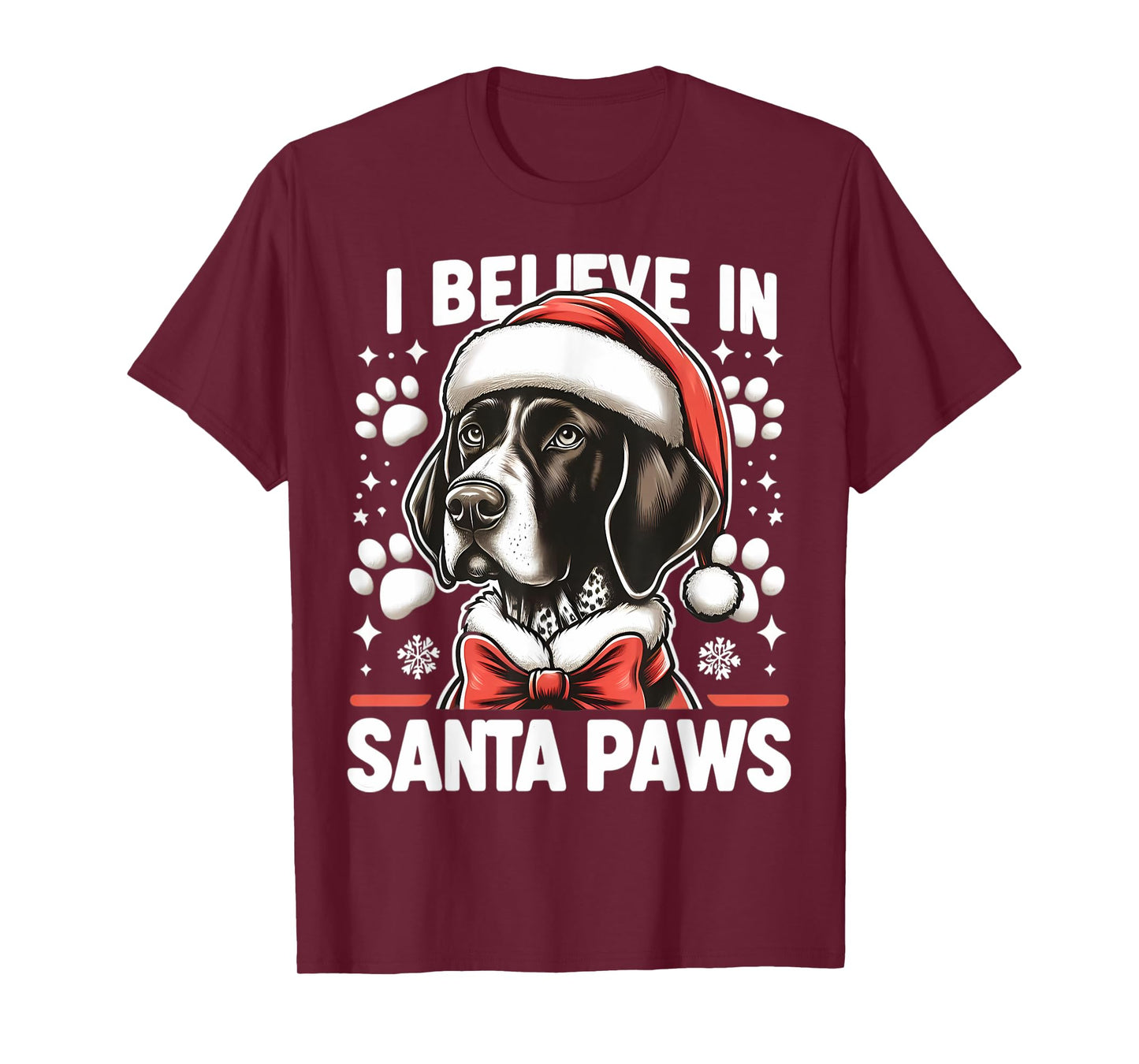 I Believe In Santa Paws German Shorthaired Pointer Christmas T-Shirt