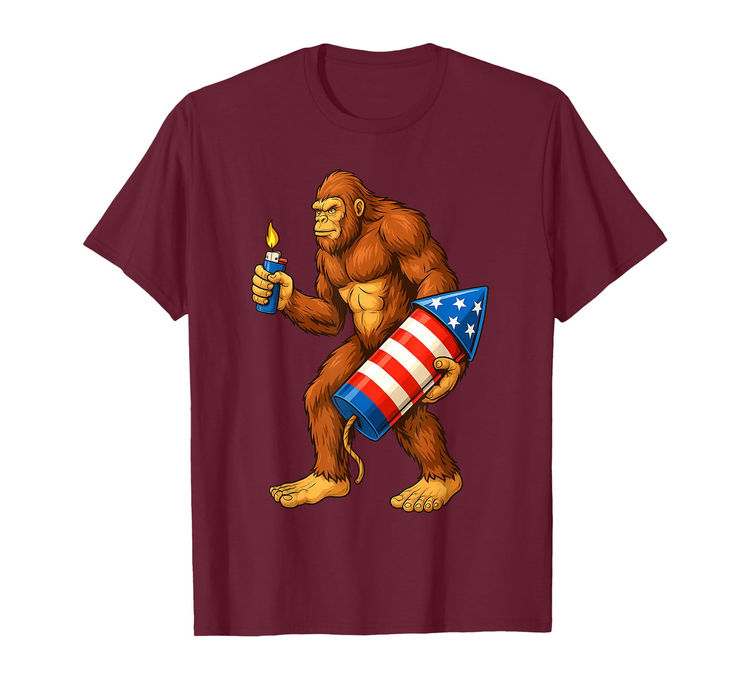 Bigfoot Fireworks 4th of July Men Sasquatch American Flag US T-Shirt