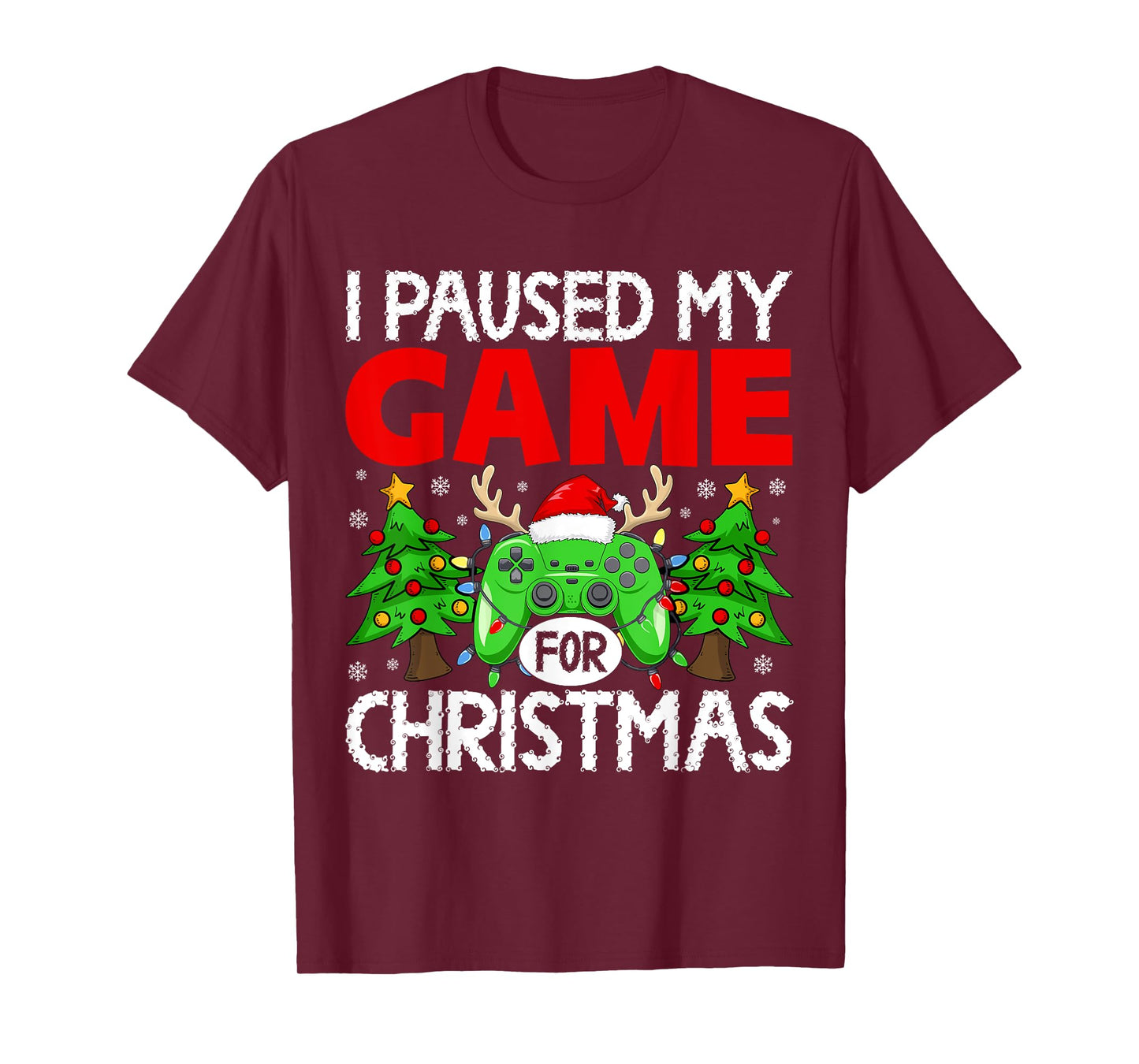 Paused My Game Christmas Gamer Xmas Men Boys Kids Teen T-Shirt
