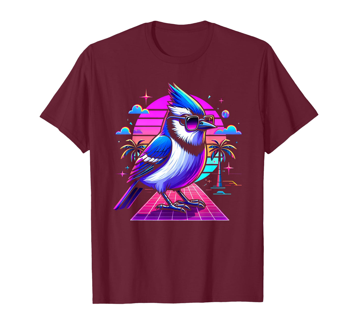 Cool Blue Jay Bird 80s Retrowave 90s Vaporwave Blue Jay Bird T-Shirt