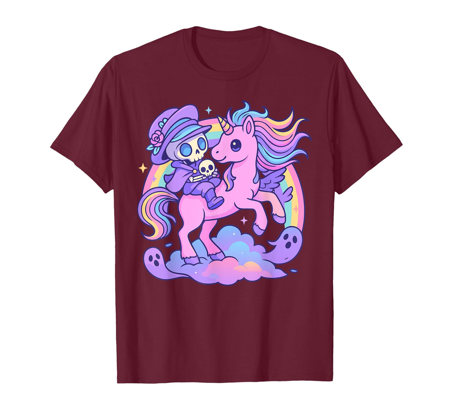 Pastel Goth Skeleton Rider & Unicorn - Kawaii Gothic T-Shirt
