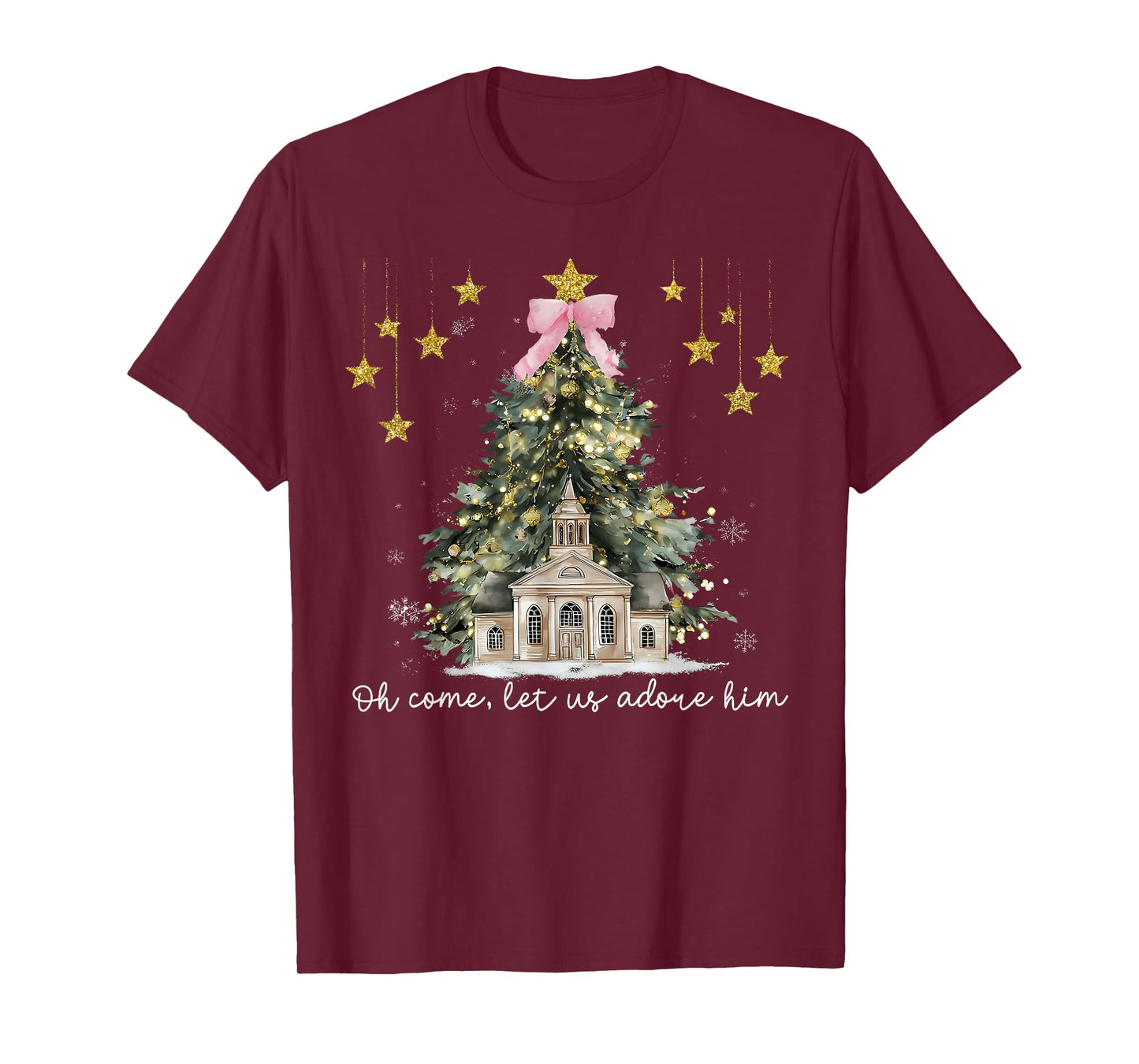 Oh Come Let Us Adore Him Jesus Christmas Xmas Tree Holiday T-Shirt