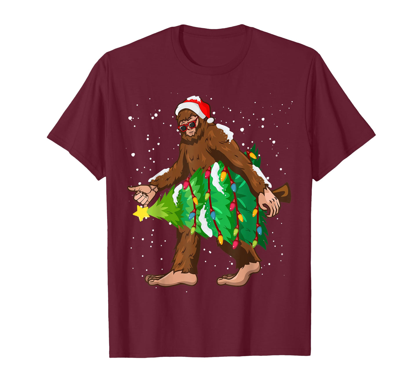 Bigfoot Christmas Santa Hat Xmas Tree Men Women Kids Pajama T-Shirt