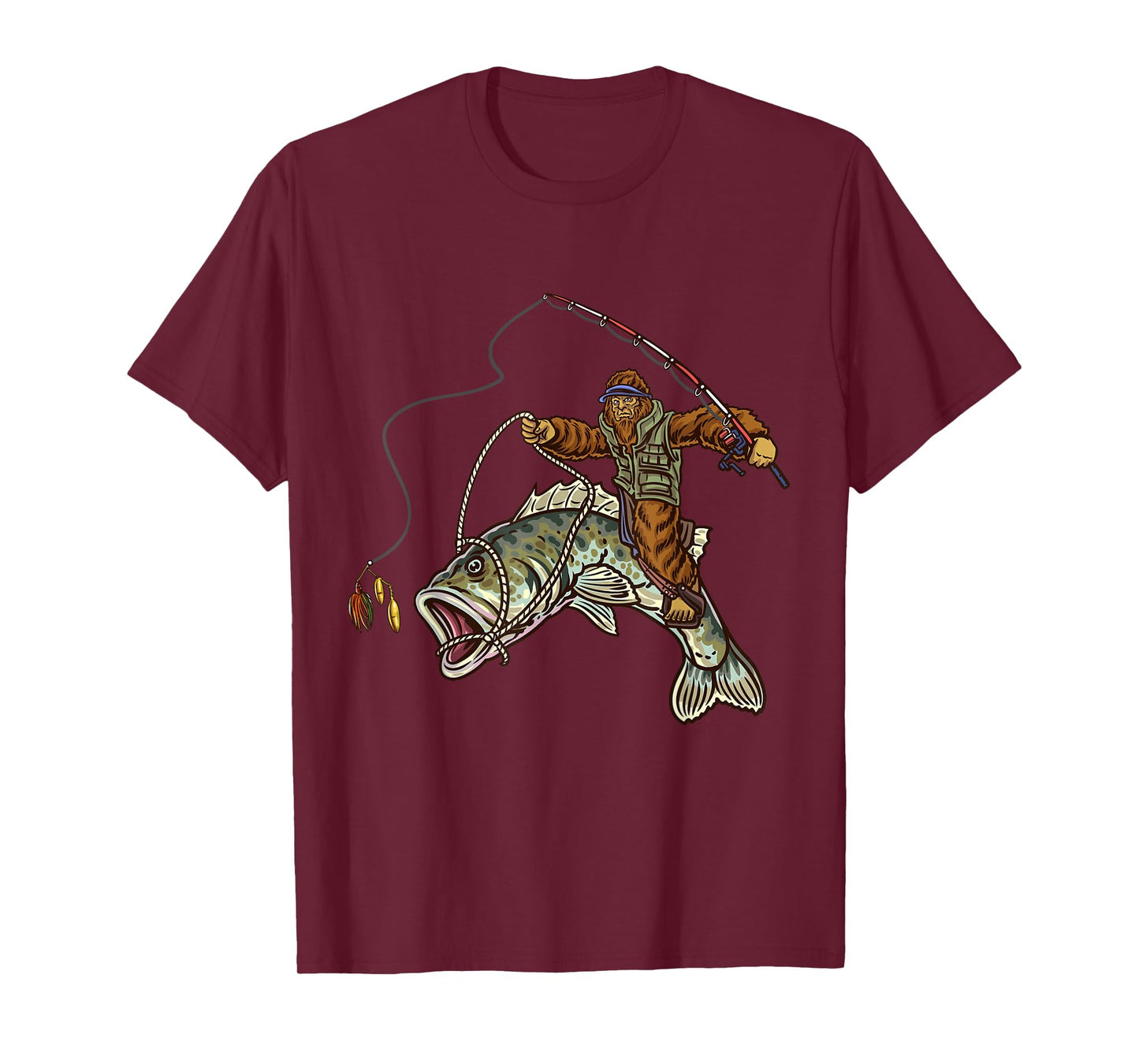 Largemouth Bass Fishing Bigfoot Fisherman T-Shirt