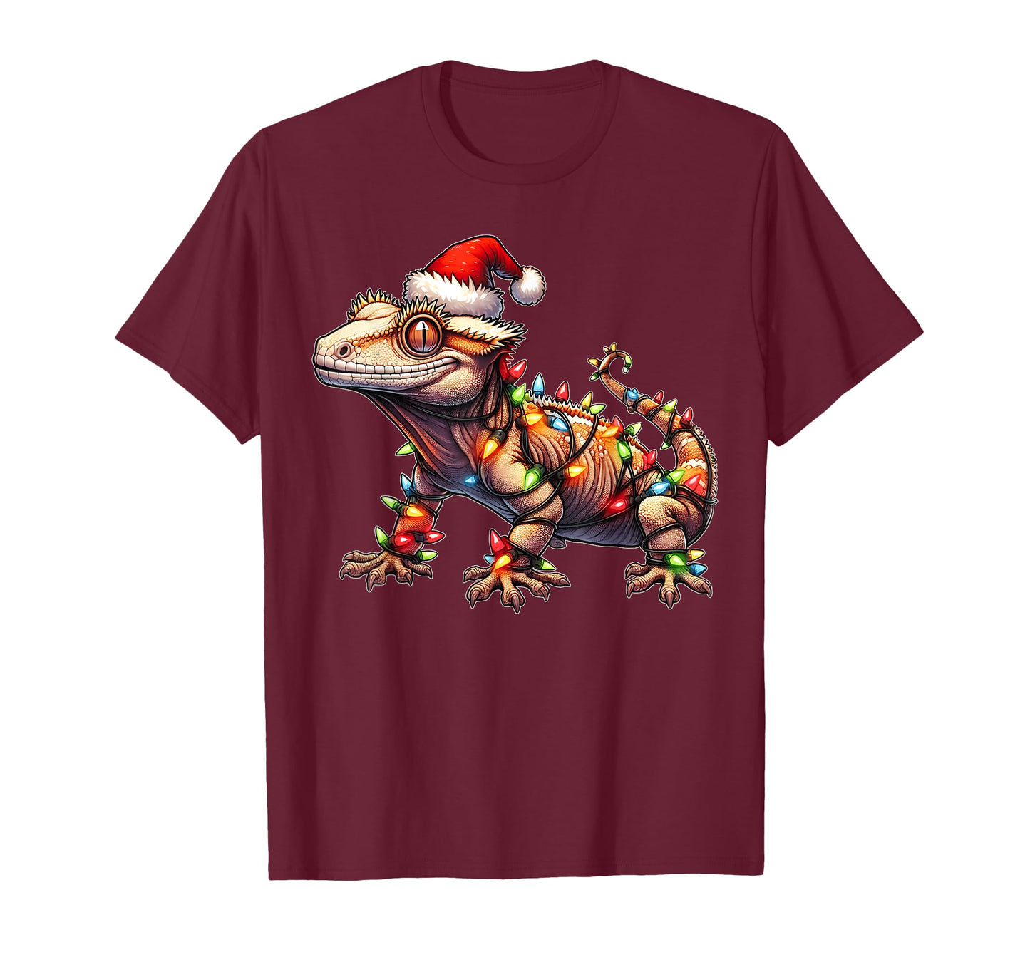 Crested Gecko Lizard Christmas Xmas T-Shirt - Unisex-Adult, Black, Small, Short Sleeve