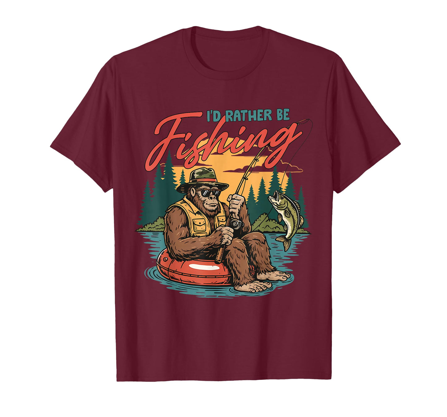 I’d Rather Be Fishing Bigfoot Funny Fisherman Sasquatch Bass T-Shirt