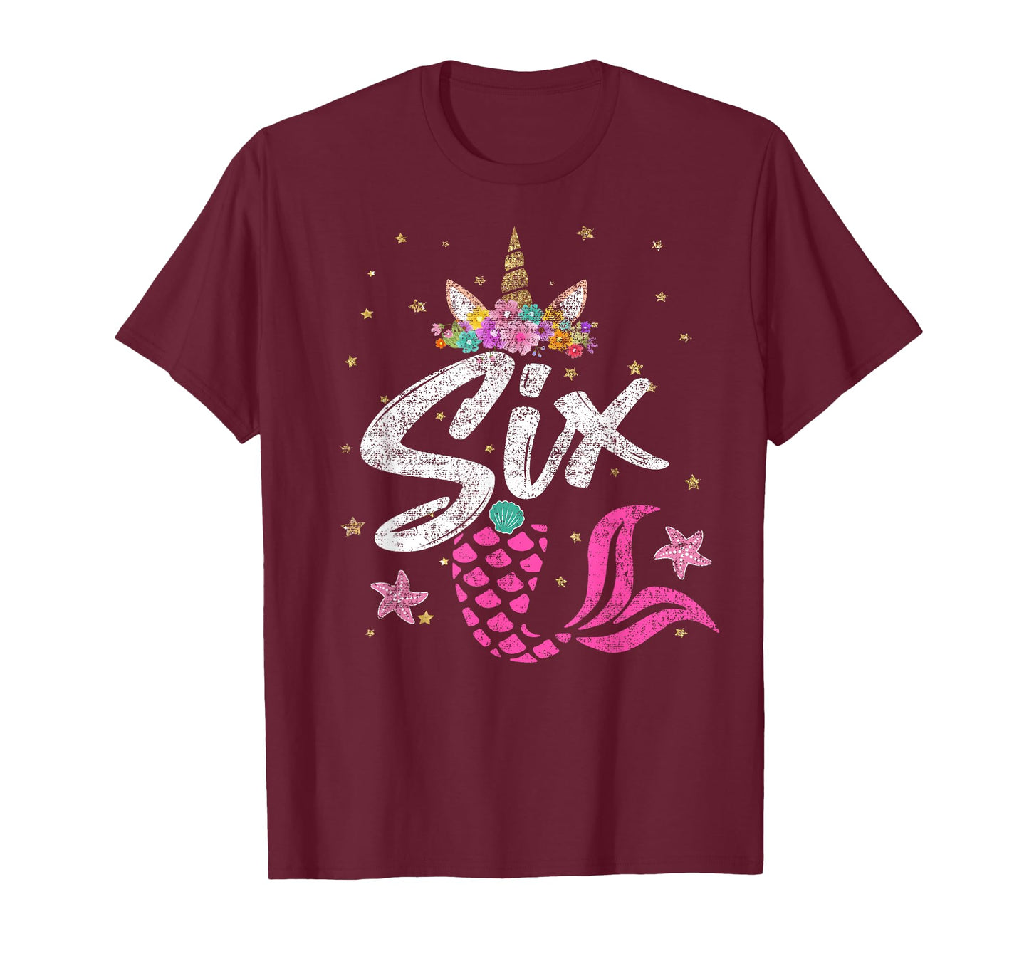 6th Birthday Girl Unicorn Shirt Mermaid Tail 6 Years Old T-Shirt