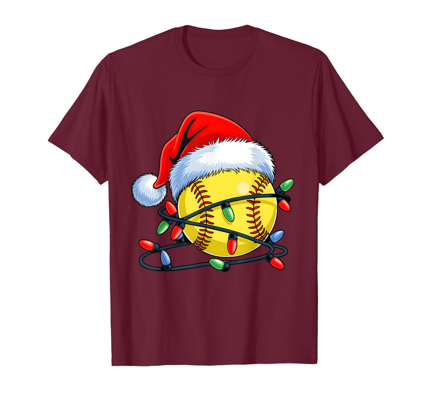 Softball Ball Santa Hat Xmas Funny Christmas Softball Lover T-Shirt