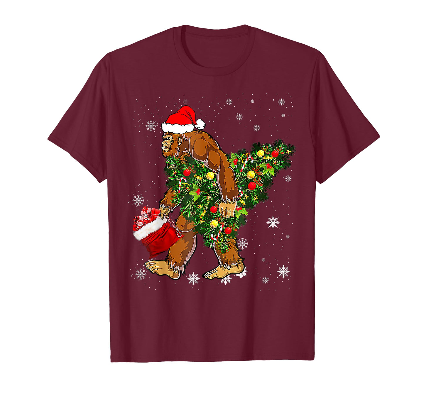 Bigfoot Carrying Christmas Tree Sasquatch Believer Pajama T-Shirt