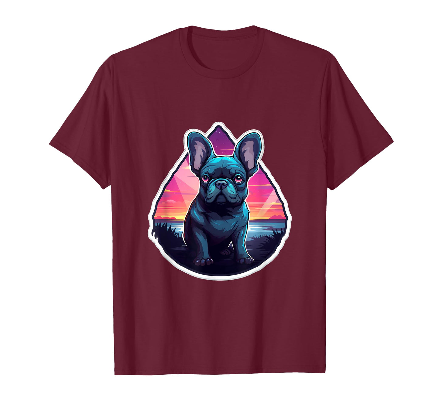 French Bulldog Tropical Summer Sunset 80's Retro Party Dog Men Women Kids T-Shirt