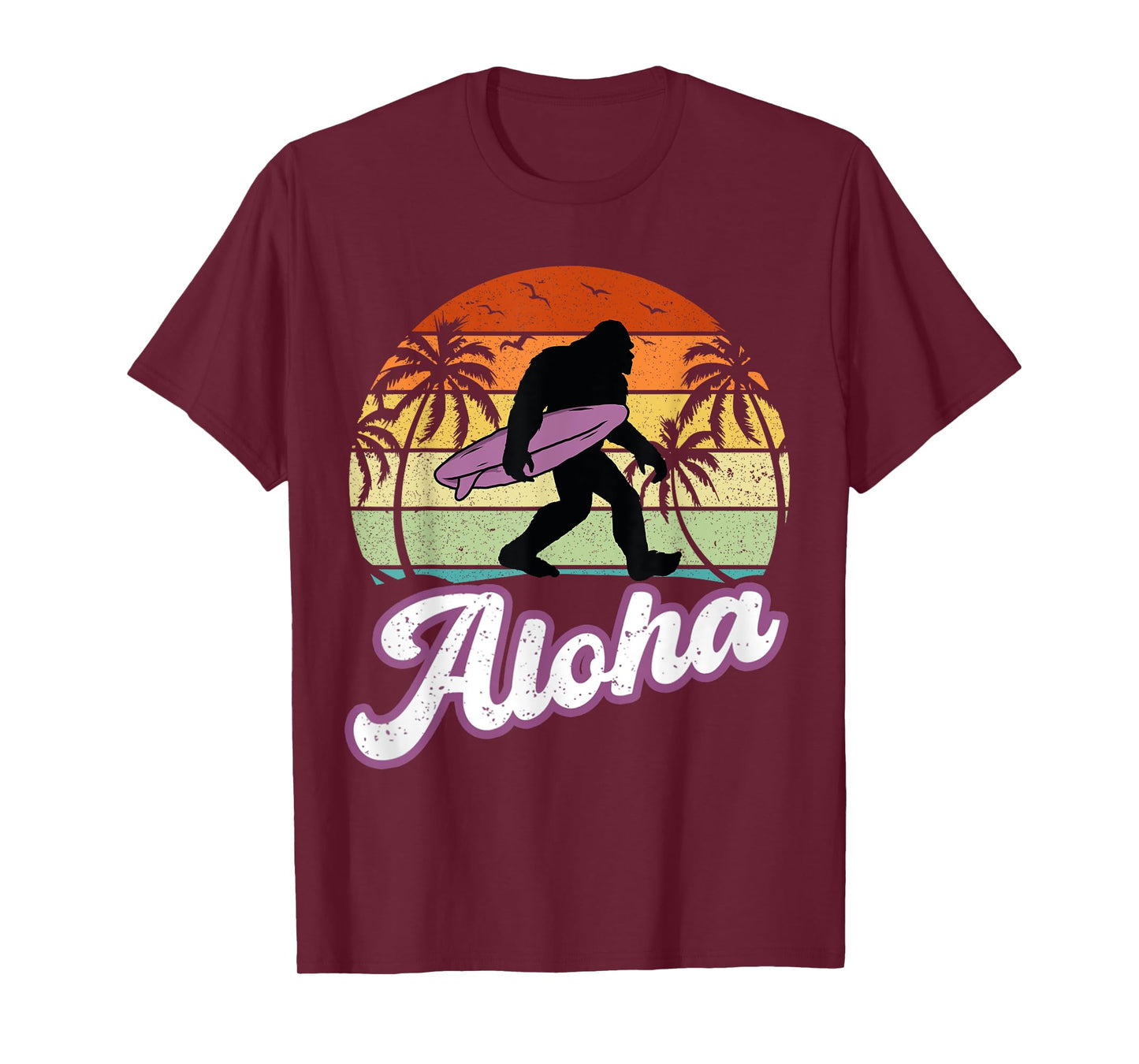 Aloha Bigfoot Cradling Surfboard Sasquatch in Hawaii Vintage T-Shirt