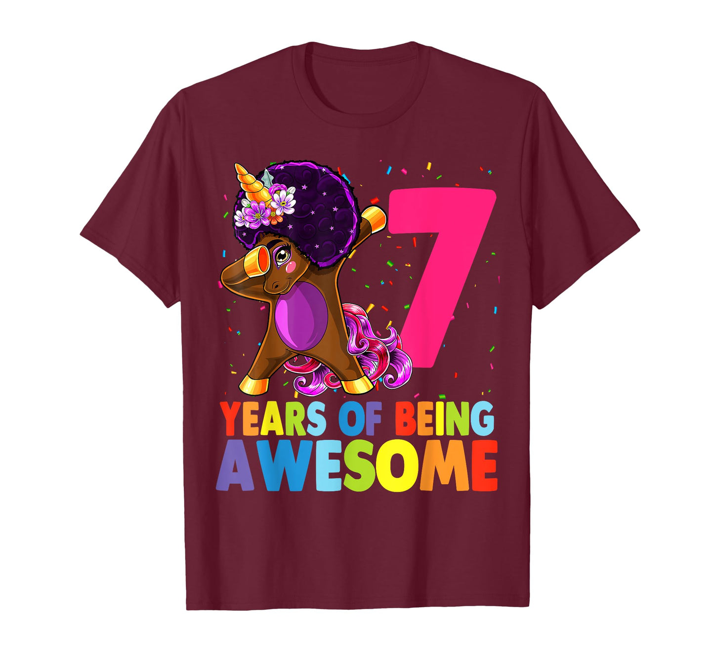 7th Birthday Dabbing Unicorn Afro Party Gift 7 Years Old T-Shirt