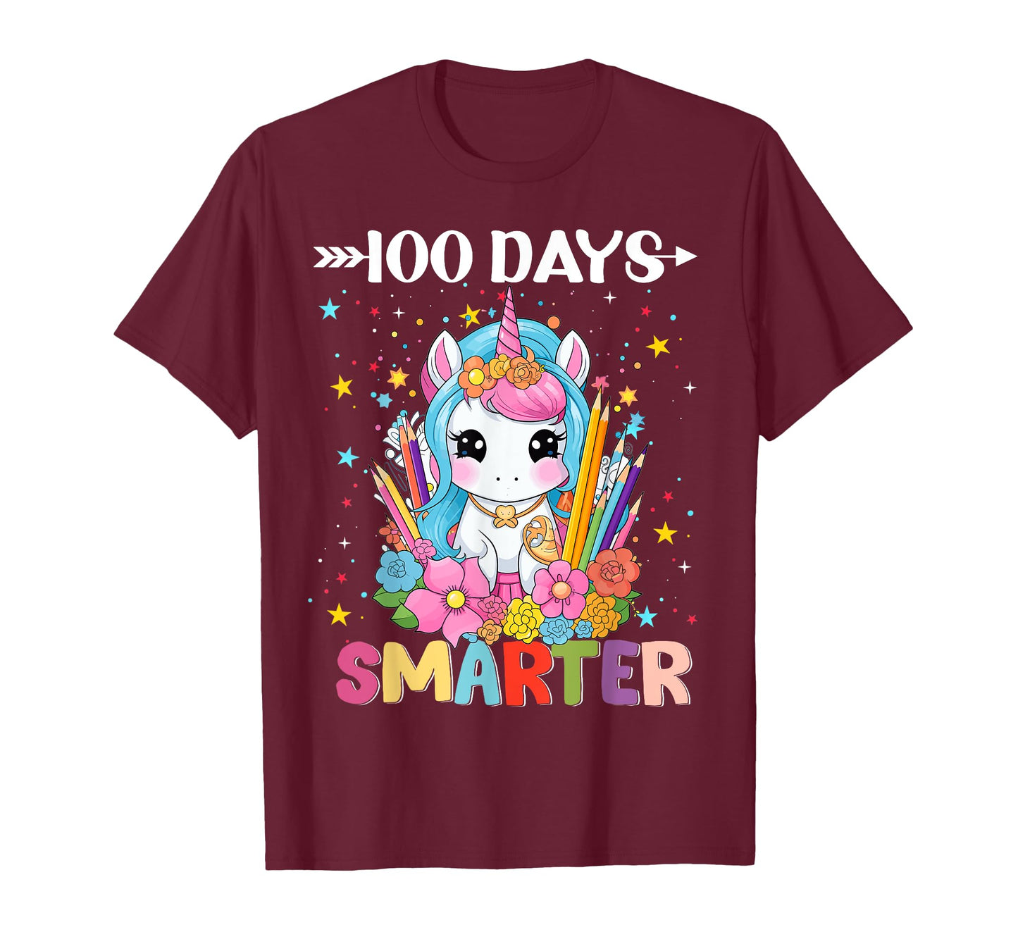 100 Days Smarter Happy 100th Day Of School Unicorn Girls T-Shirt