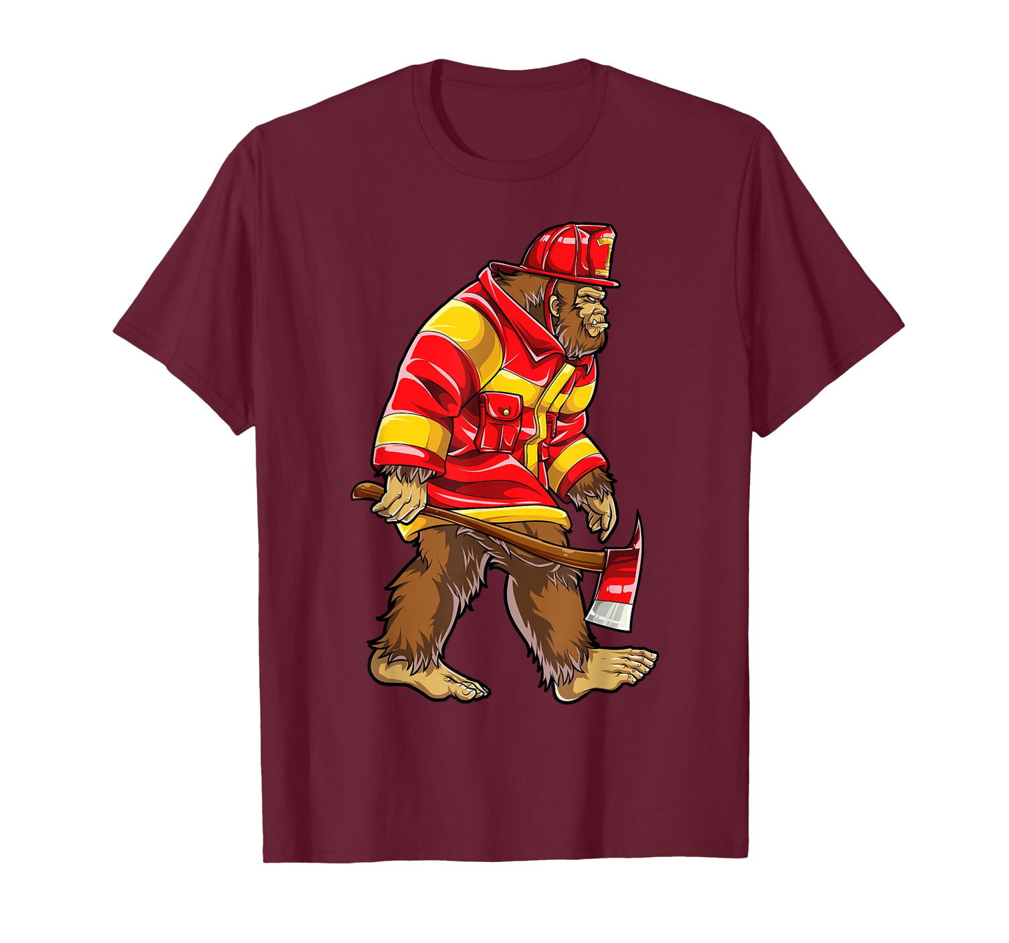 Bigfoot Firefighter Men Thin Red Line Sasquatch Lovers Funny T-Shirt