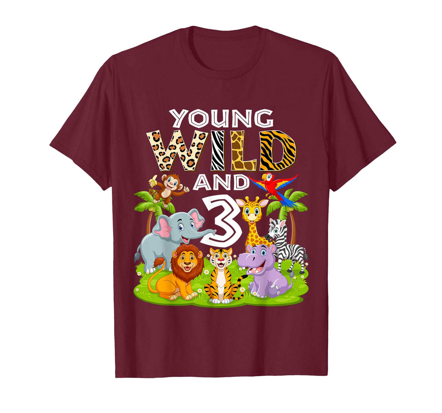 Young Wild and 3 Zoo 3rd Birthday Animals Jungle Safari Kids T-Shirt