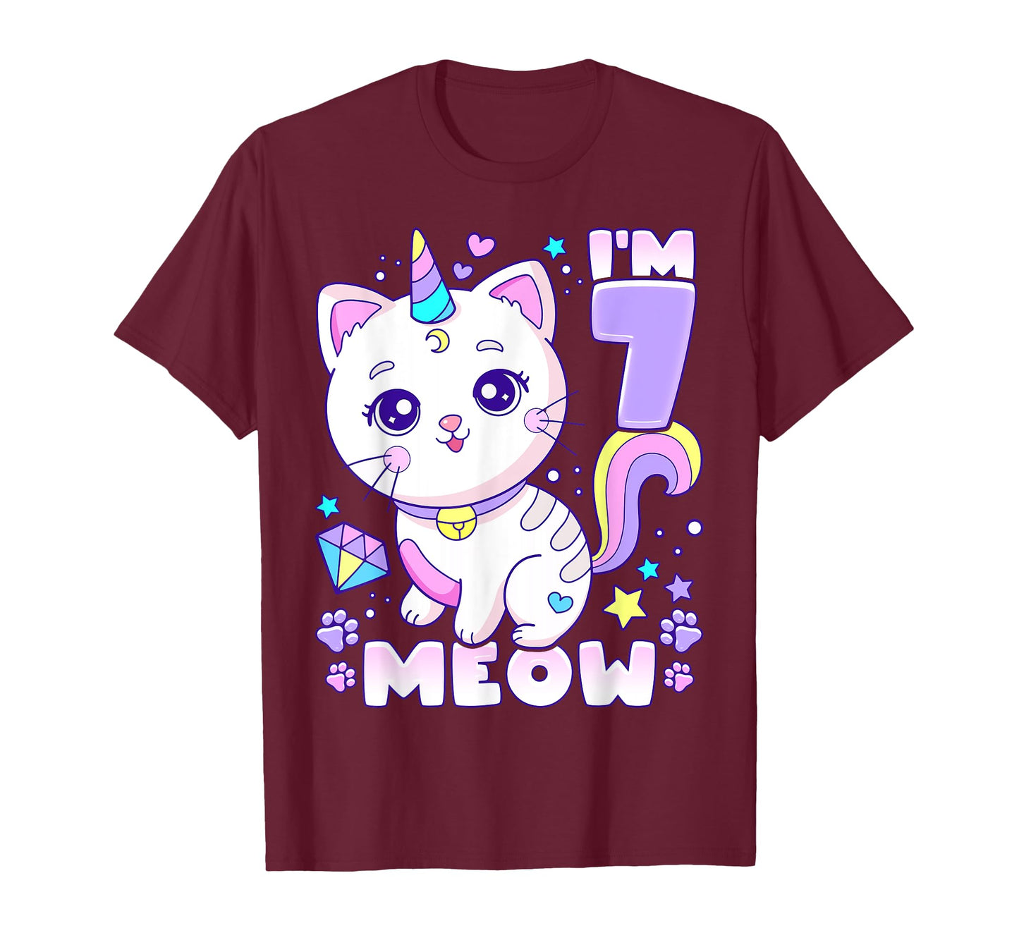 Birthday girl 7 years old, cat, unicorn, 7th birthday T-Shirt