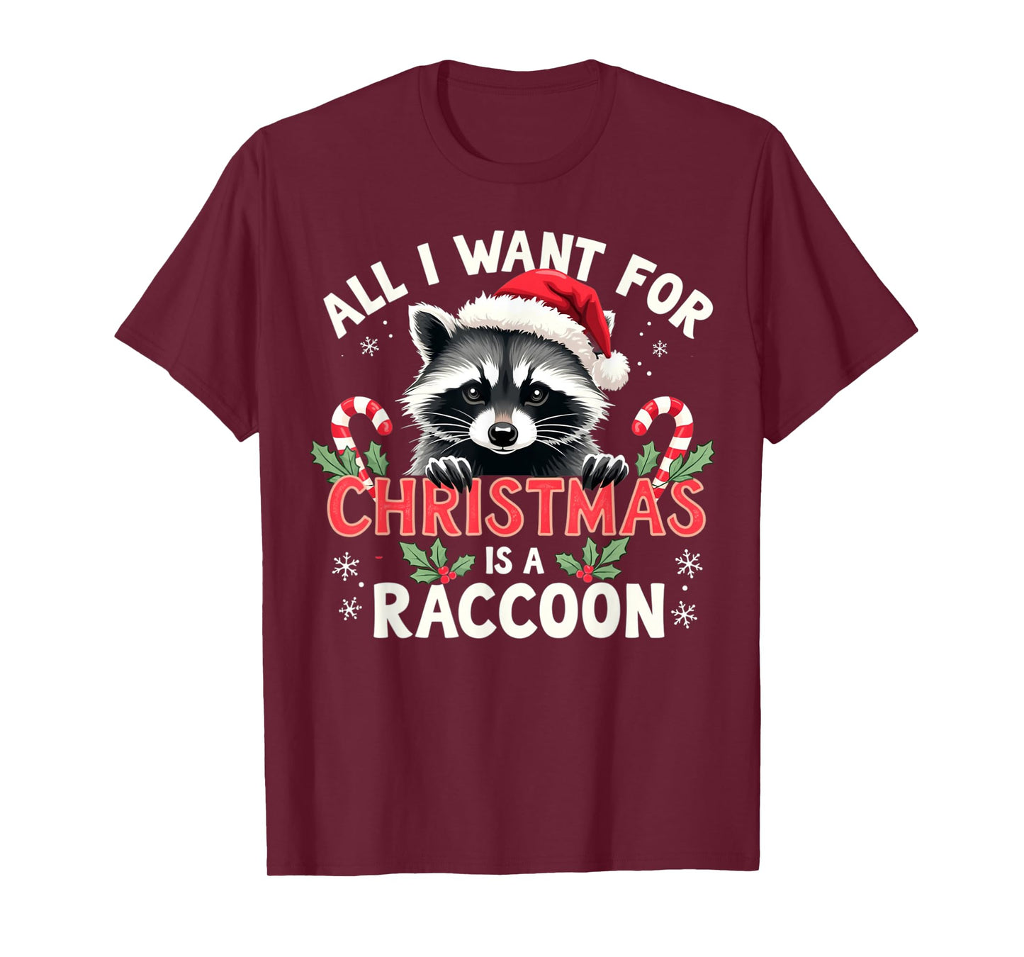 Xmas Lighting Santa I Want For Christmas Is A Raccoon T-Shirt