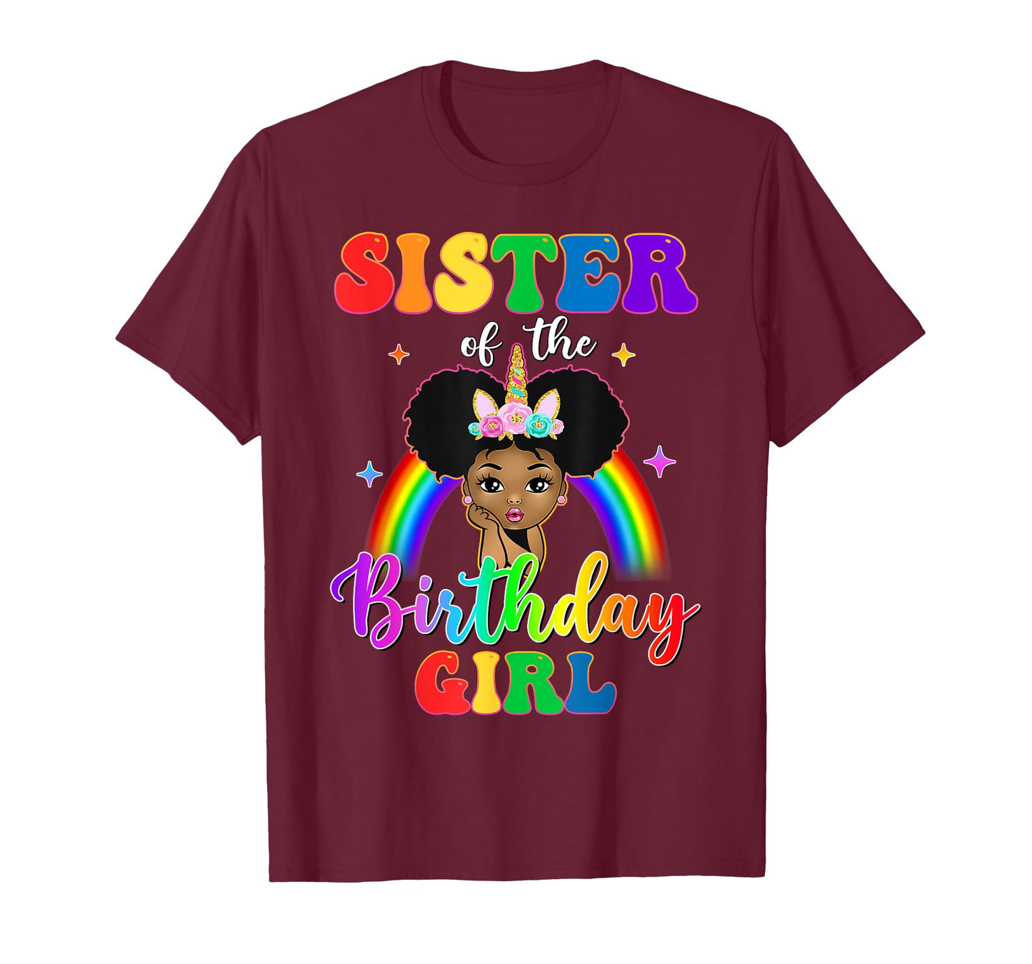 Sister of The Birthday Girl Rainbow Afro Melanin Unicorn T-Shirt