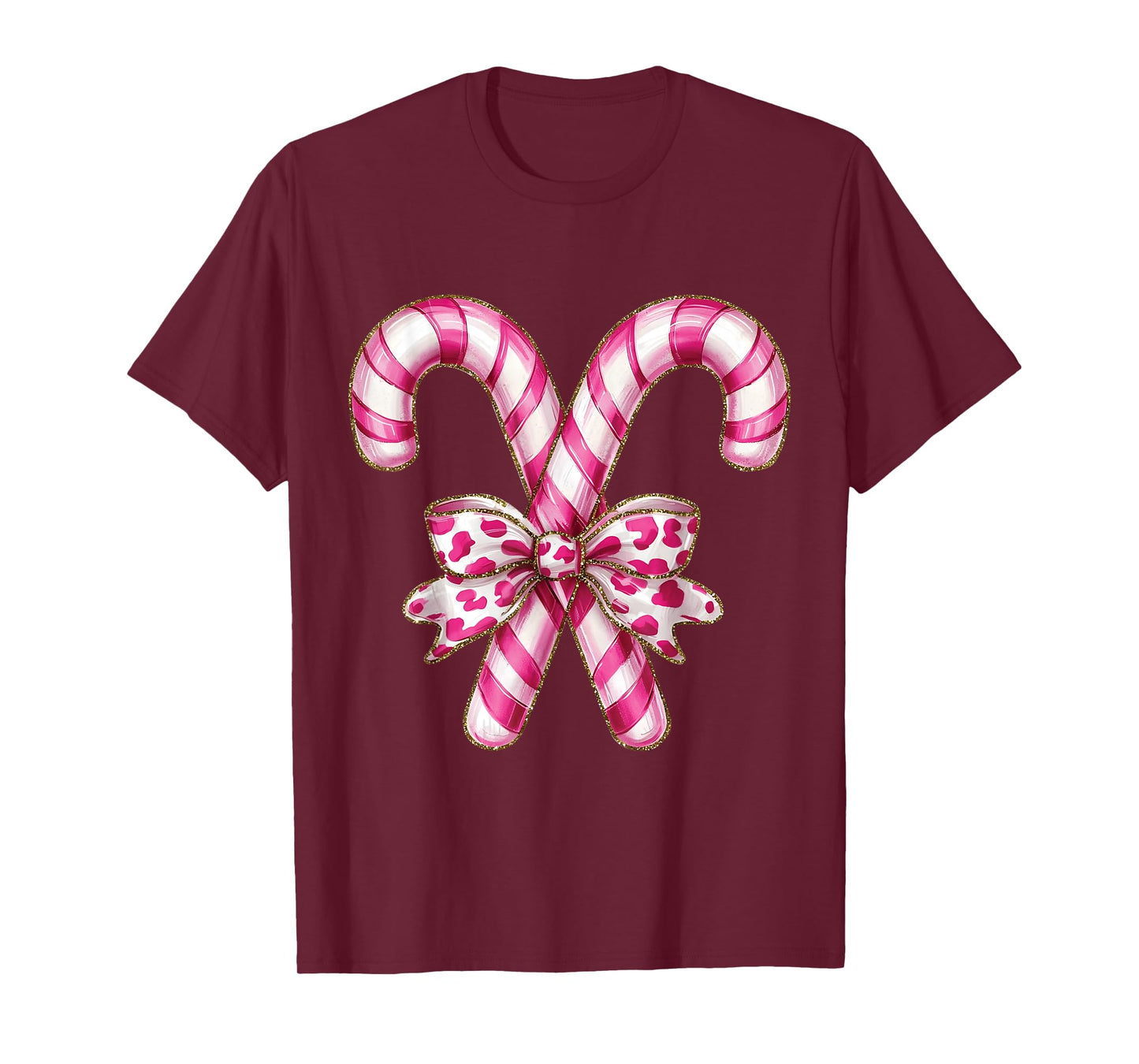 Christmas Candy Cane Coquette Bow Xmas Holiday Women Girls T-Shirt