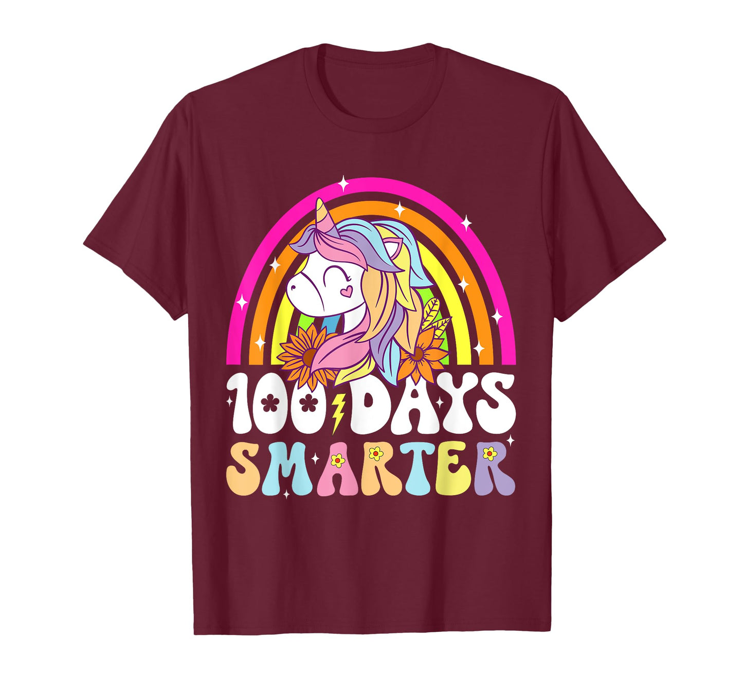 100th Day Of School Teacher 100 Days Smarter Rainbow Unicorn T-Shirt