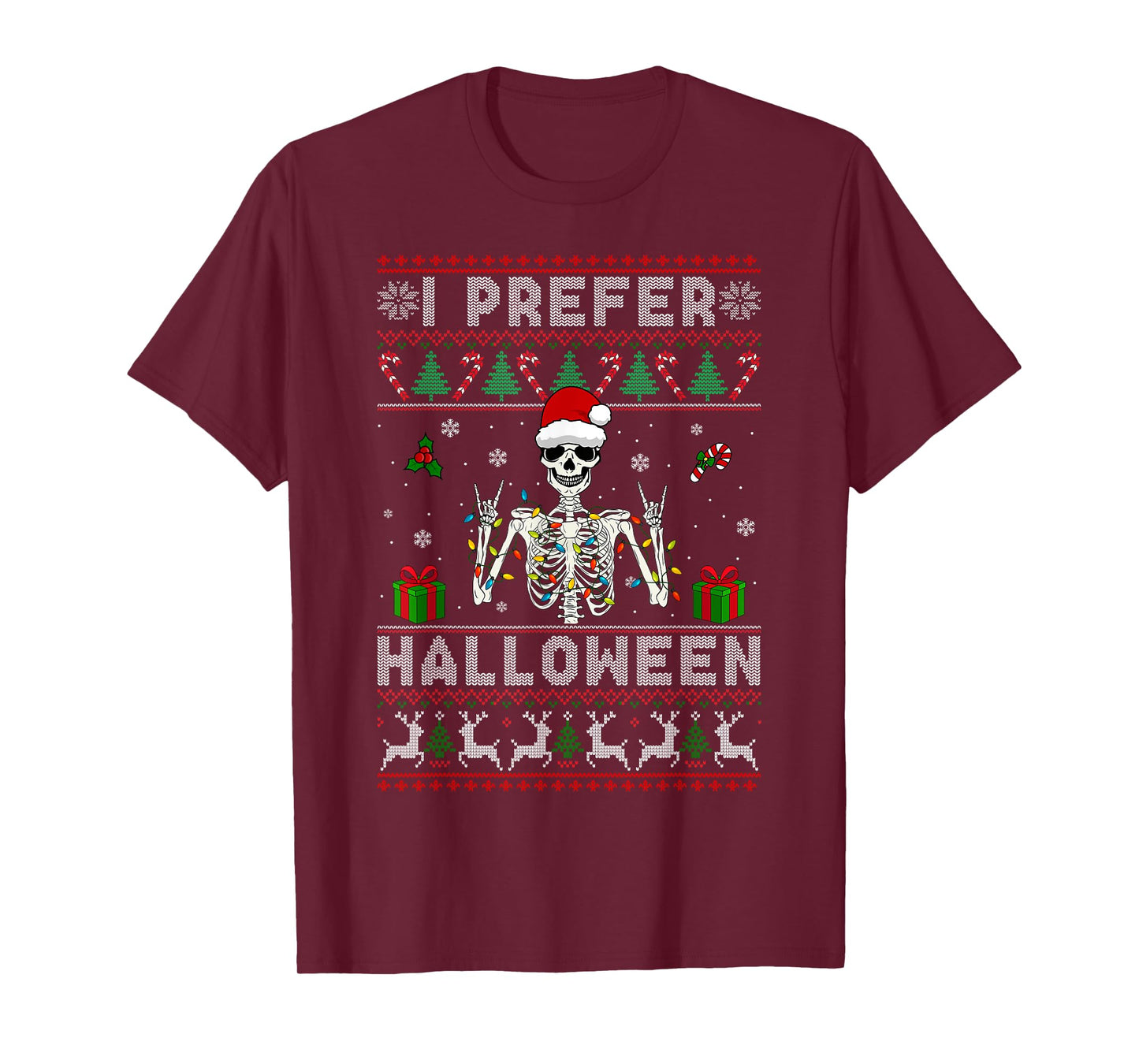Xmas Holiday Skeleton I Prefer Halloween Christmas Funny T-Shirt