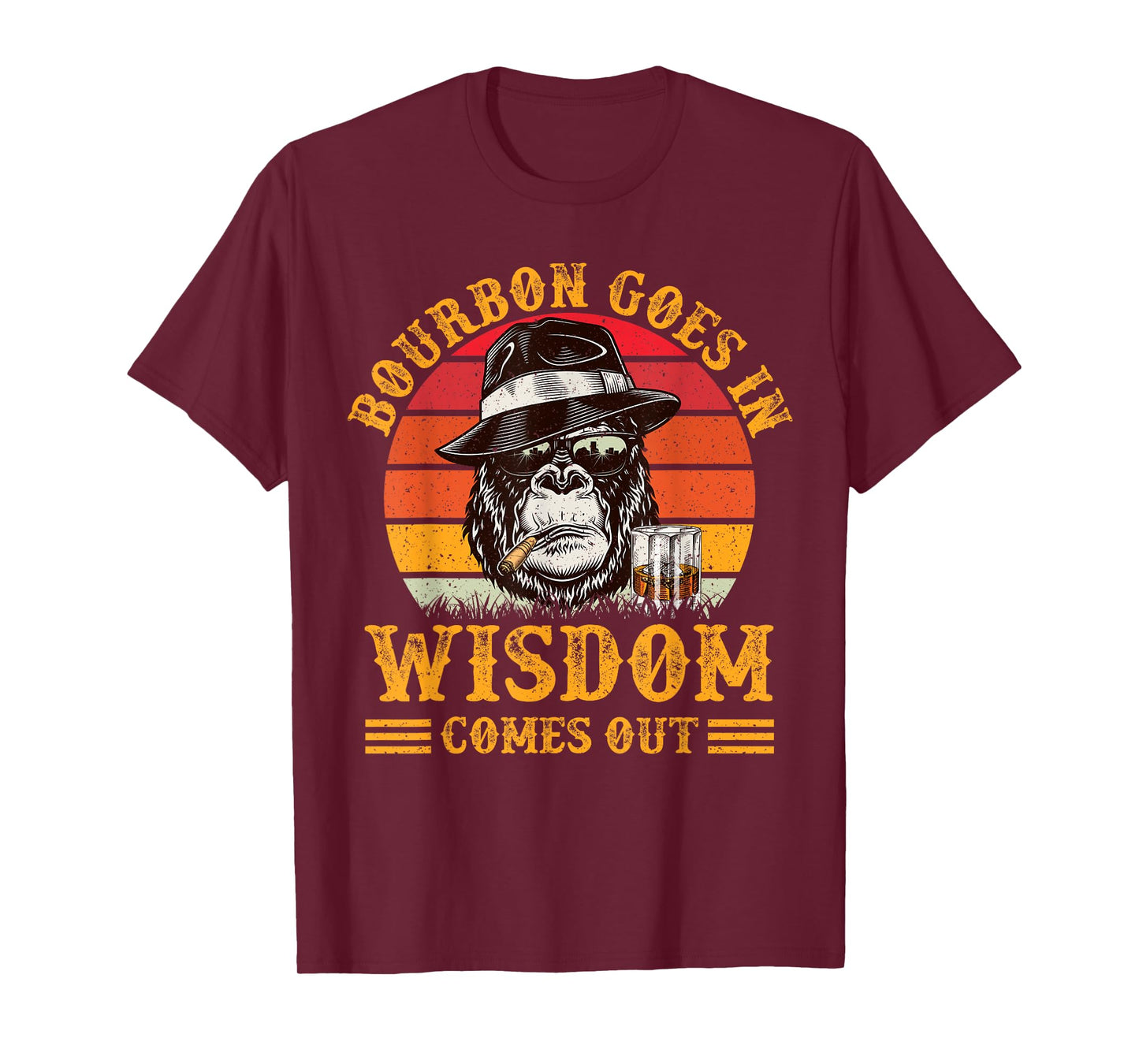 Bourbon Goes In Wisdom Comes Out Monkey Whisky Lovers Men T-Shirt