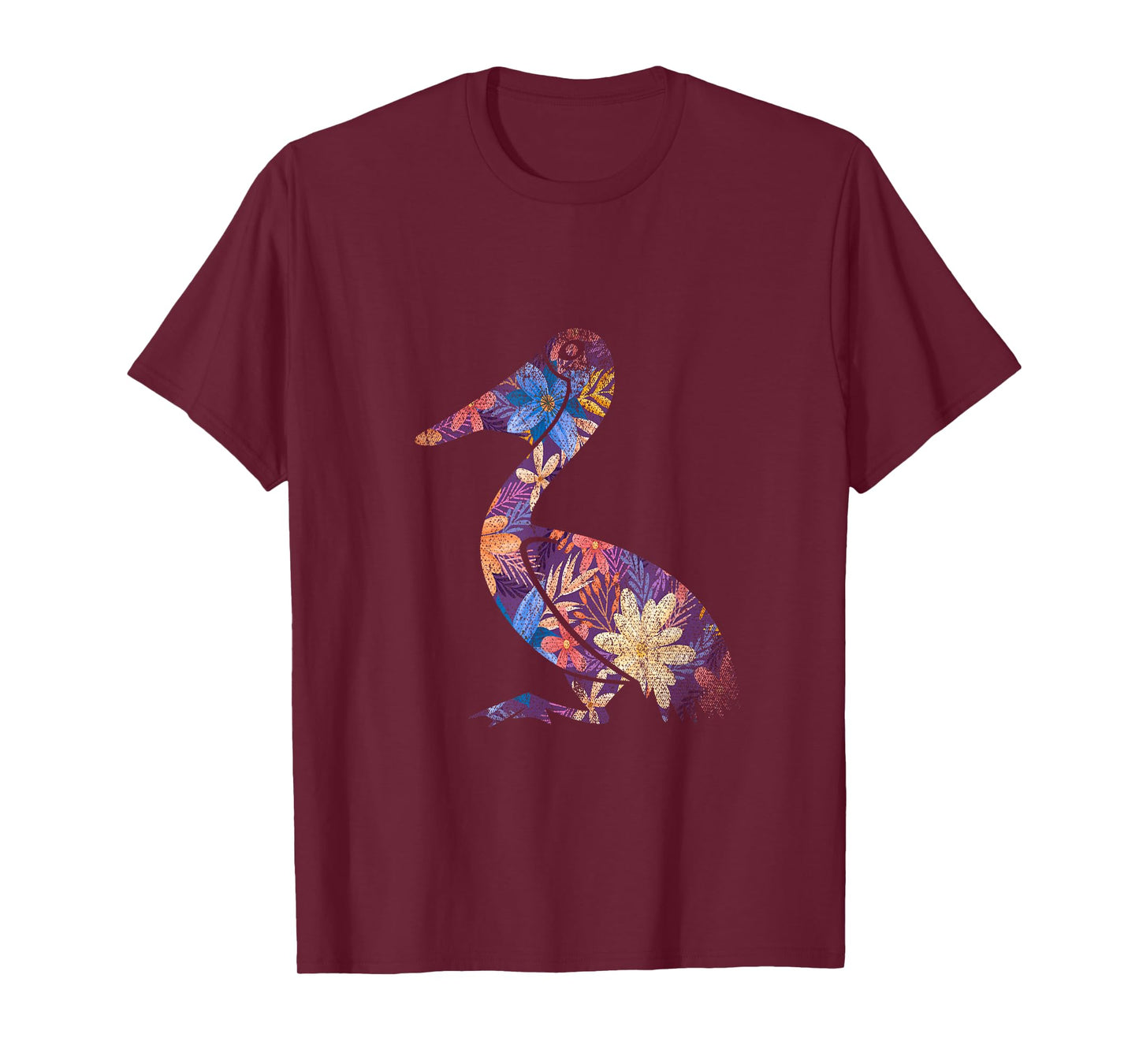Water Bird Design Pelican Beak Floral Pelican T-Shirt - Unisex-Adults - Black - Small - Short Sleeve - Classic Fit - Cotton 65%, Polyester 35%