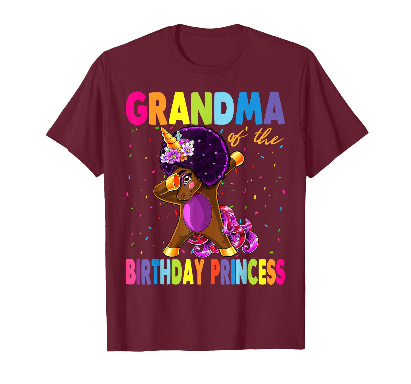 Dabbing Unicorn Afro Grandma of the Birthday Princess T-Shirt
