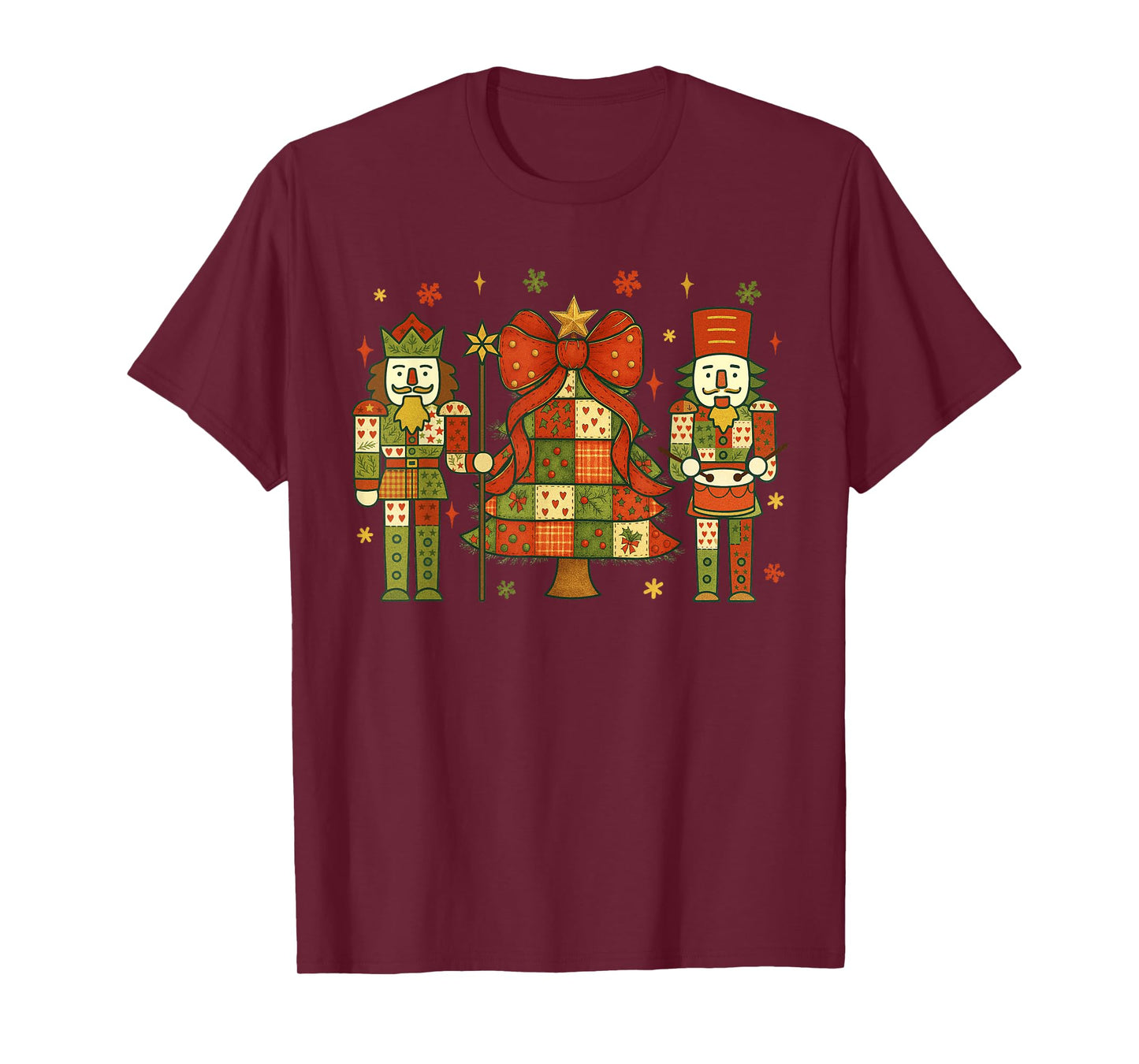 Patchwork Nutcracker Christmas Tree Pink Nutcracker Women T-Shirt