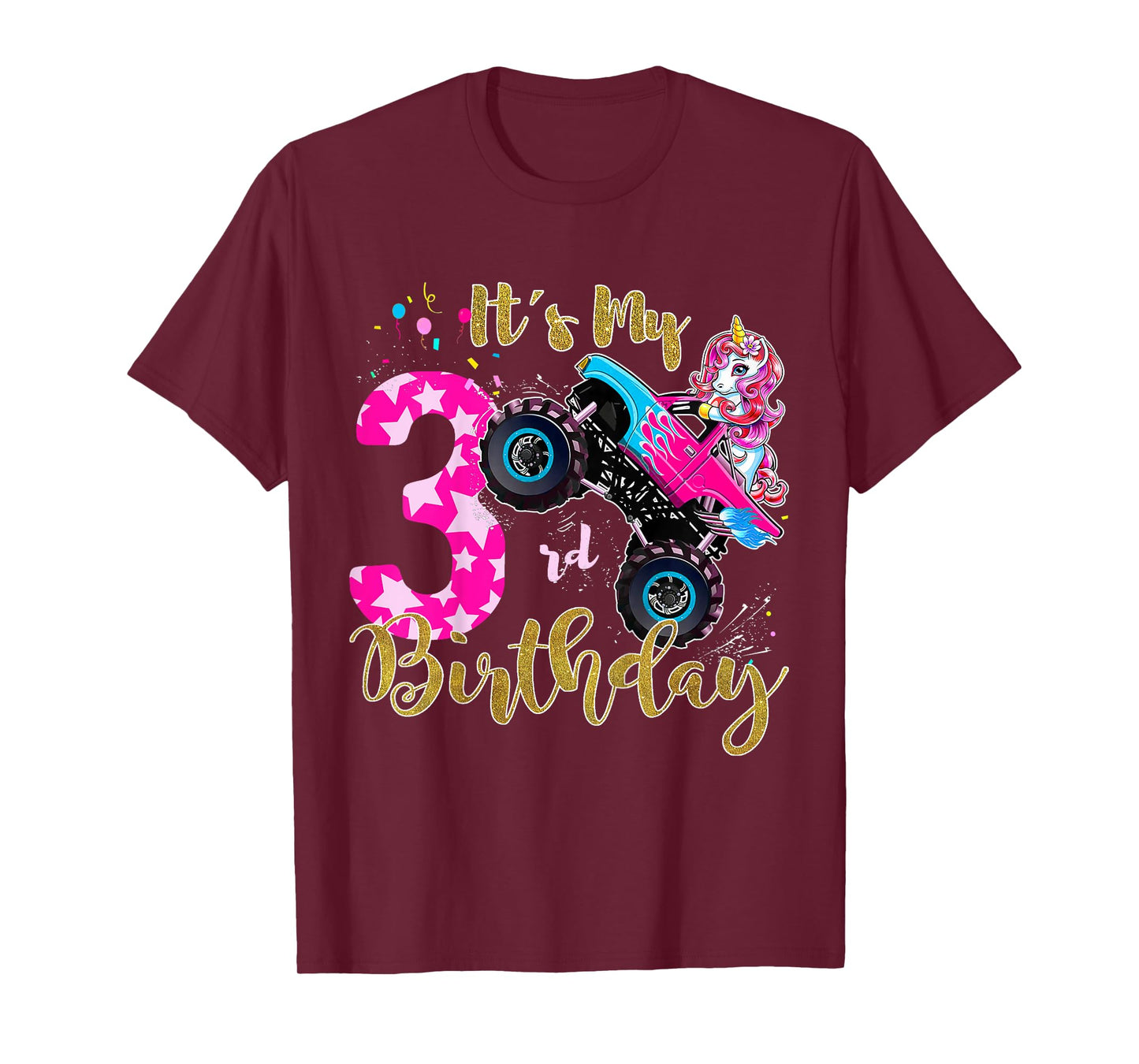 Kids Monster Truck Unicorn T Shirt Girls 3rd Birthday Daughter T-Shirt