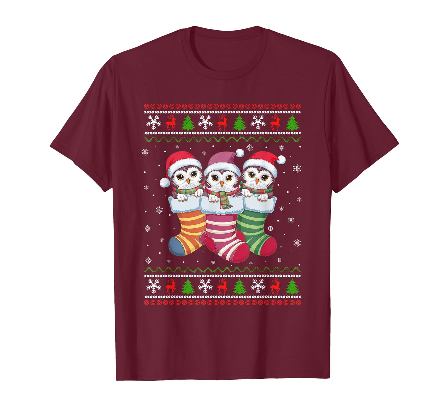 Ugly Xmas Sweater Snowy Owl In Christmas Socks T-Shirt