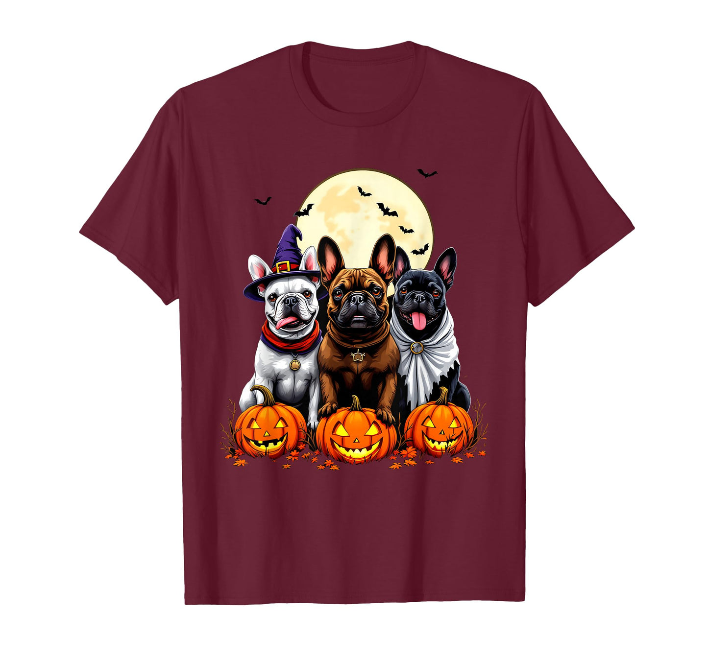 Funny French Bulldog Halloween Dogs Witch Ghost Costume T-Shirt