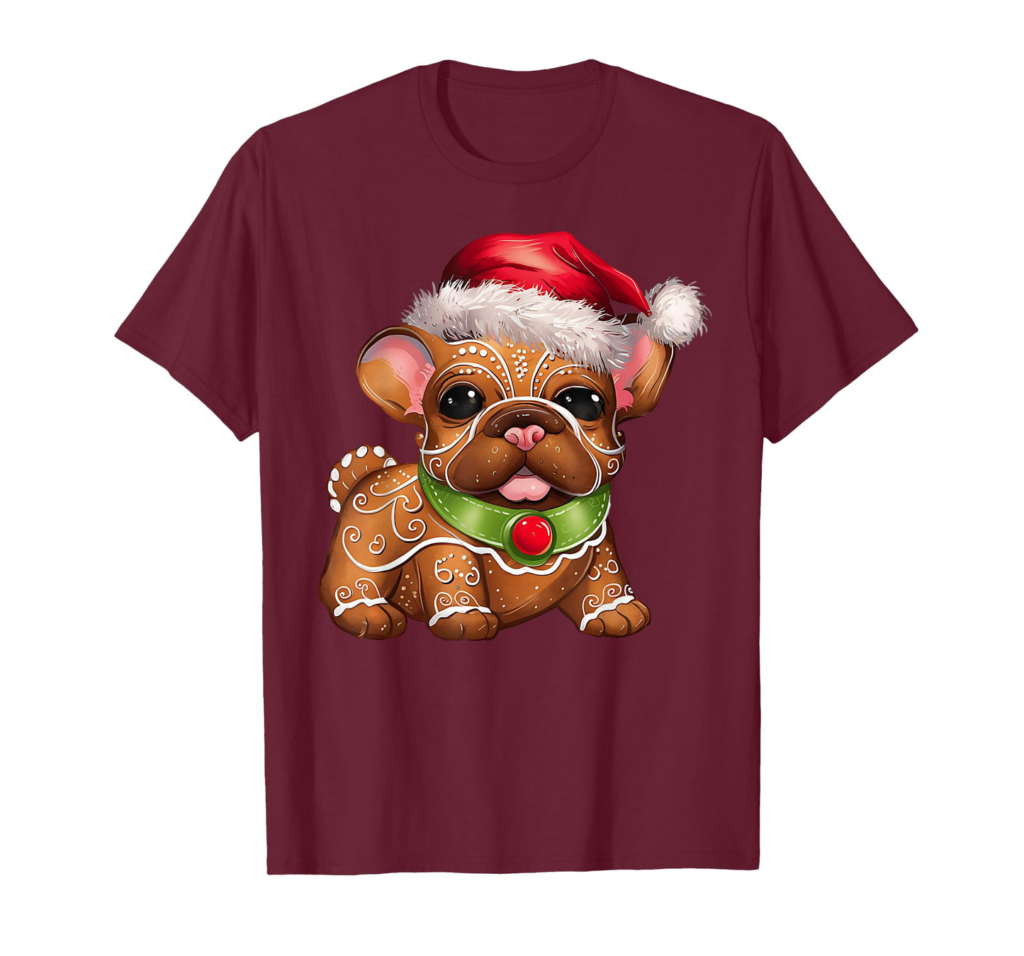Funny Gingerbread French Bulldog Christmas Womens Mens Kids T-Shirt