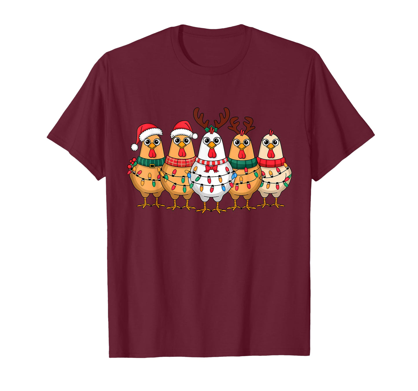 Funny Chicken Christmas Lights Farm Animal Cute Xmas Holiday T-Shirt