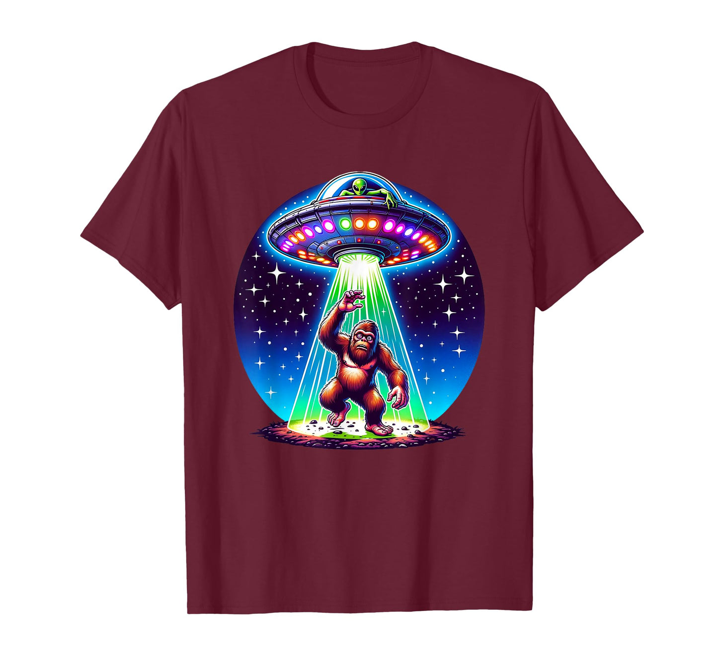 Bigfoot Sasquatch Abduction Alien Invasion UFO Spaceship T-Shirt