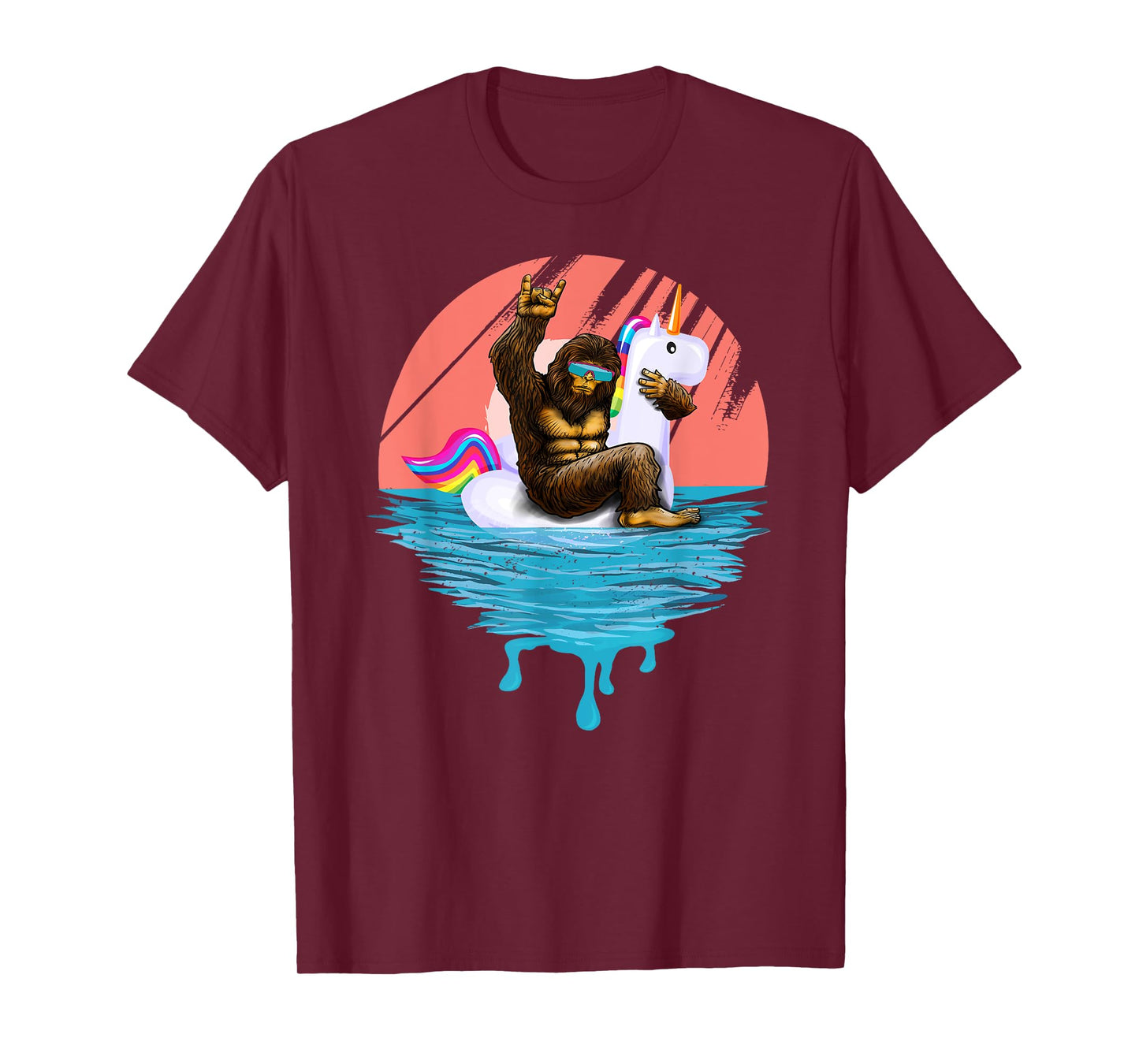 Sasquatch Riding Unicorn Floaty Pool Party Outfit Bigfoot T-Shirt