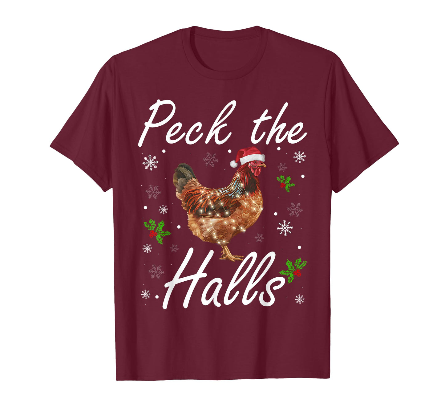 Funny Peck the Halls Christmas Chicken Snowflakes Xmas T-Shirt