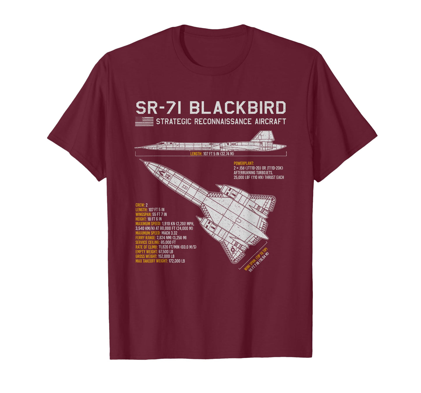SR-71 Blackbird Aircraft Spy Plane Blueprint Data T-Shirt