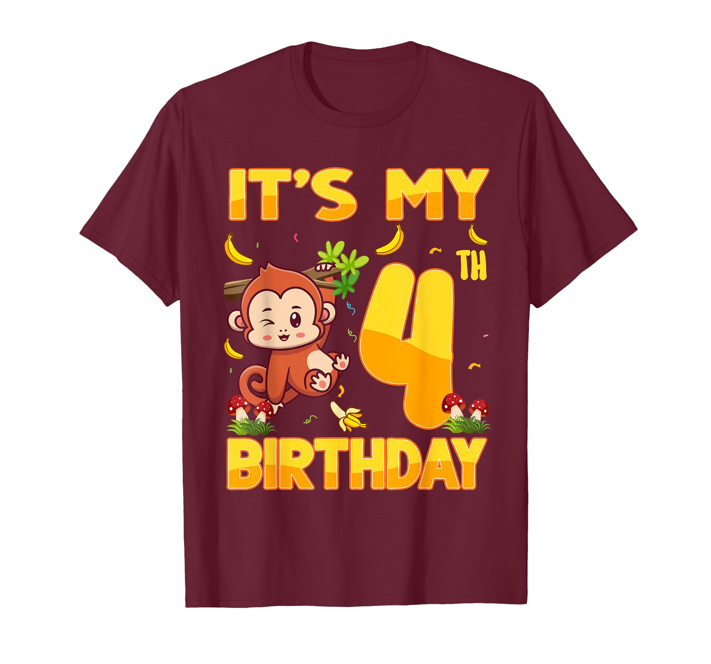 It's My 4th Birthday Monkey 4 Year Old Bday Party Kid Boy Gi T-Shirt