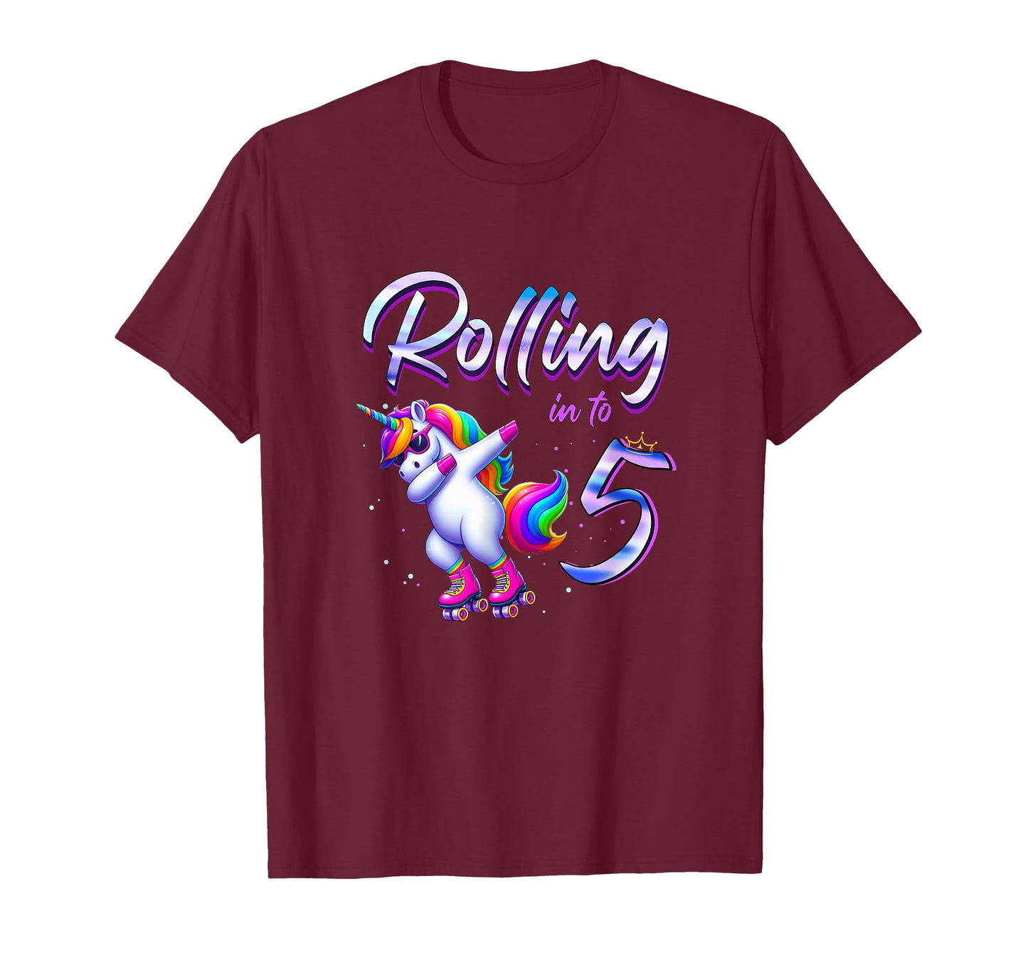 Rolling into 5 Roller Skating Unicorn 5th Birthday Party T-Shirt