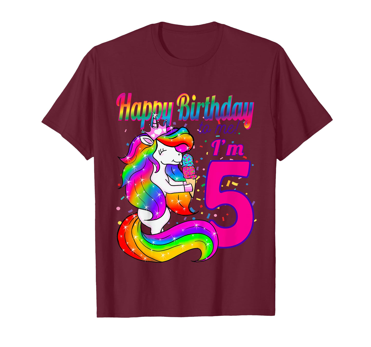 Happy Birthday to me i'm 5 years old unicorn party theme T-Shirt