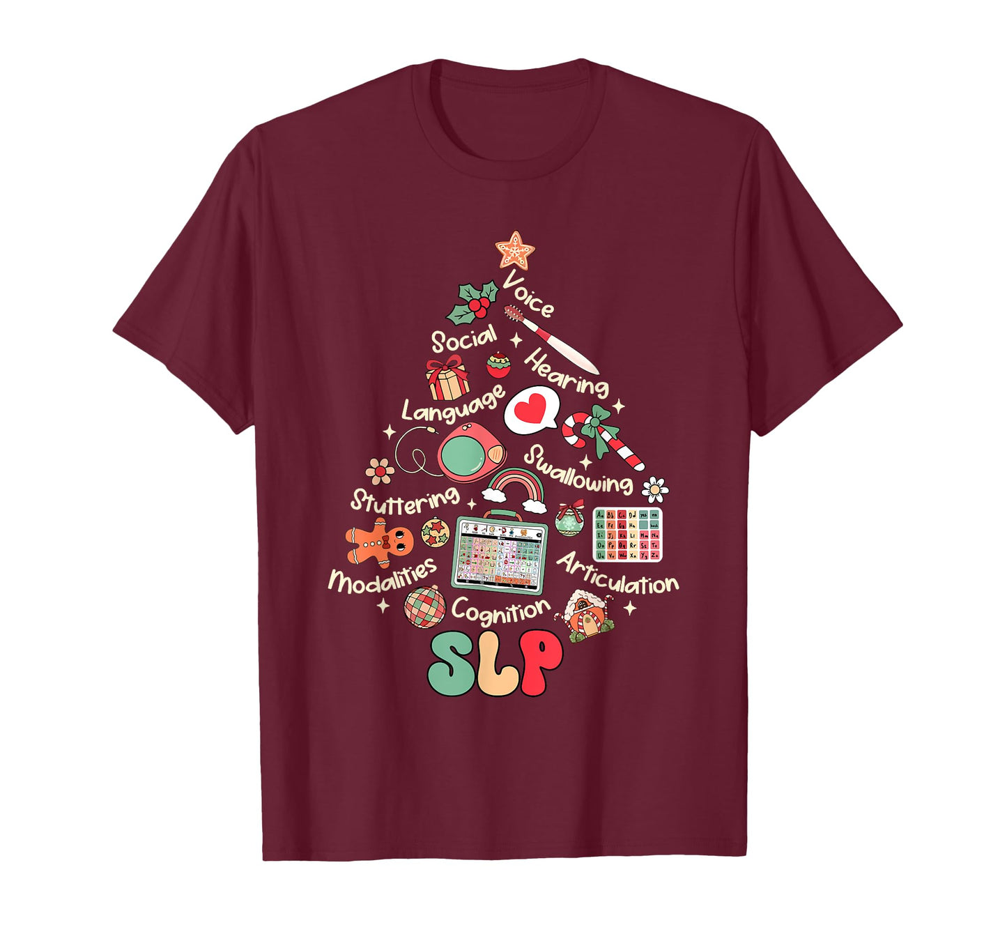 SLP Speech Language Pathologist Nurse Christmas Xmas Tree T-Shirt