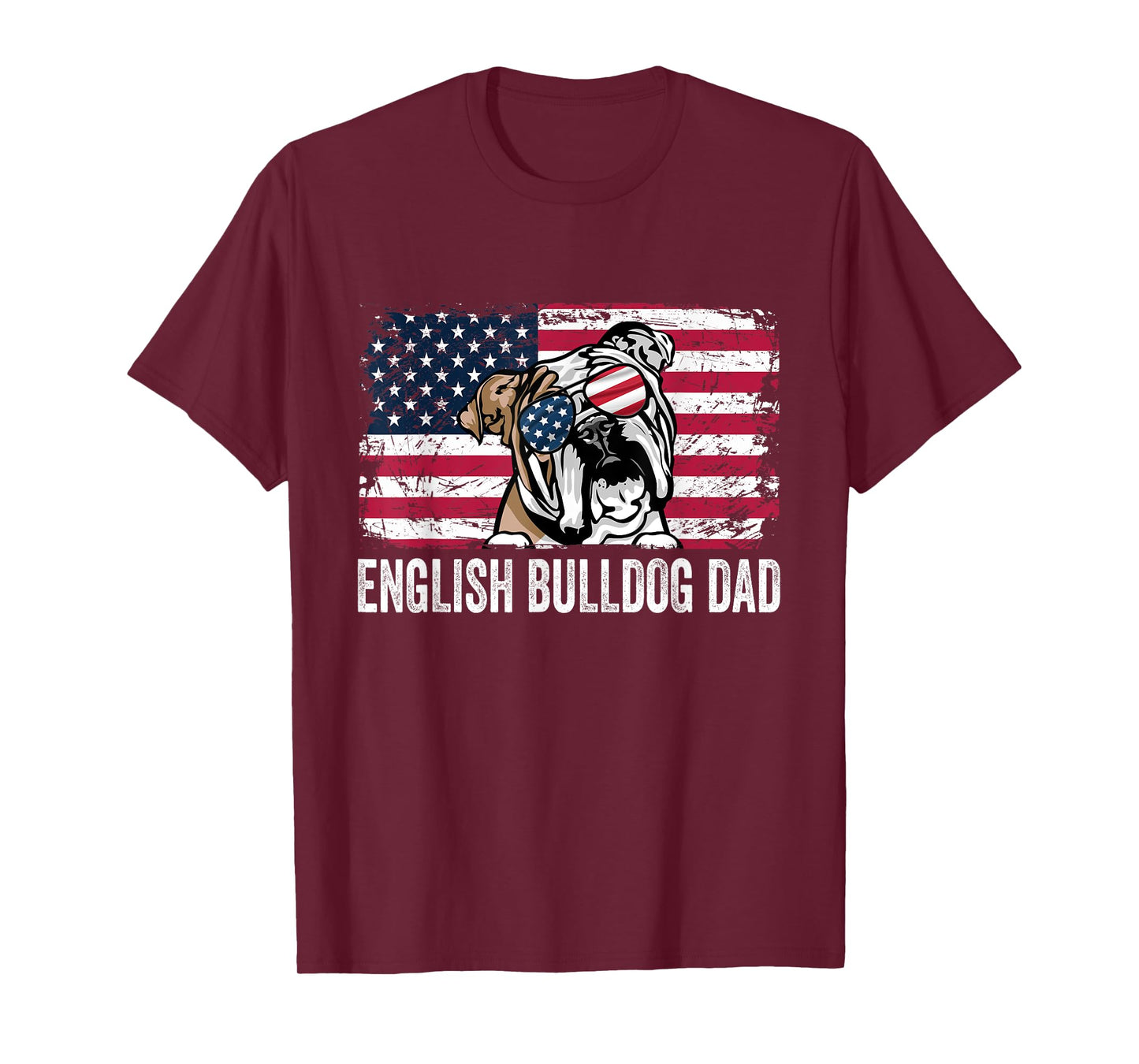 Distressed USA Flag English Bulldog Dad Fathers Day T-Shirt