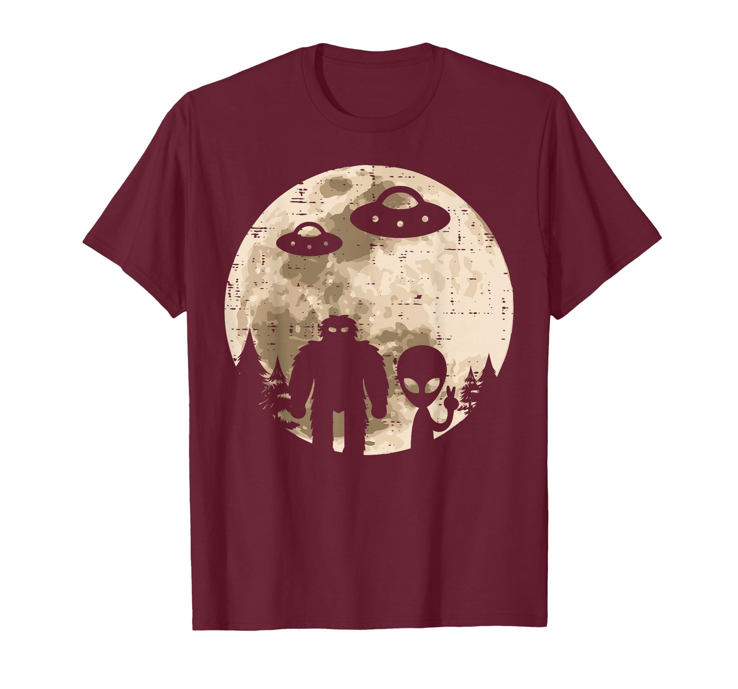 Alien UFO Bigfoot Moon Funny Sasquatch Yeti Men Women Kids T-Shirt