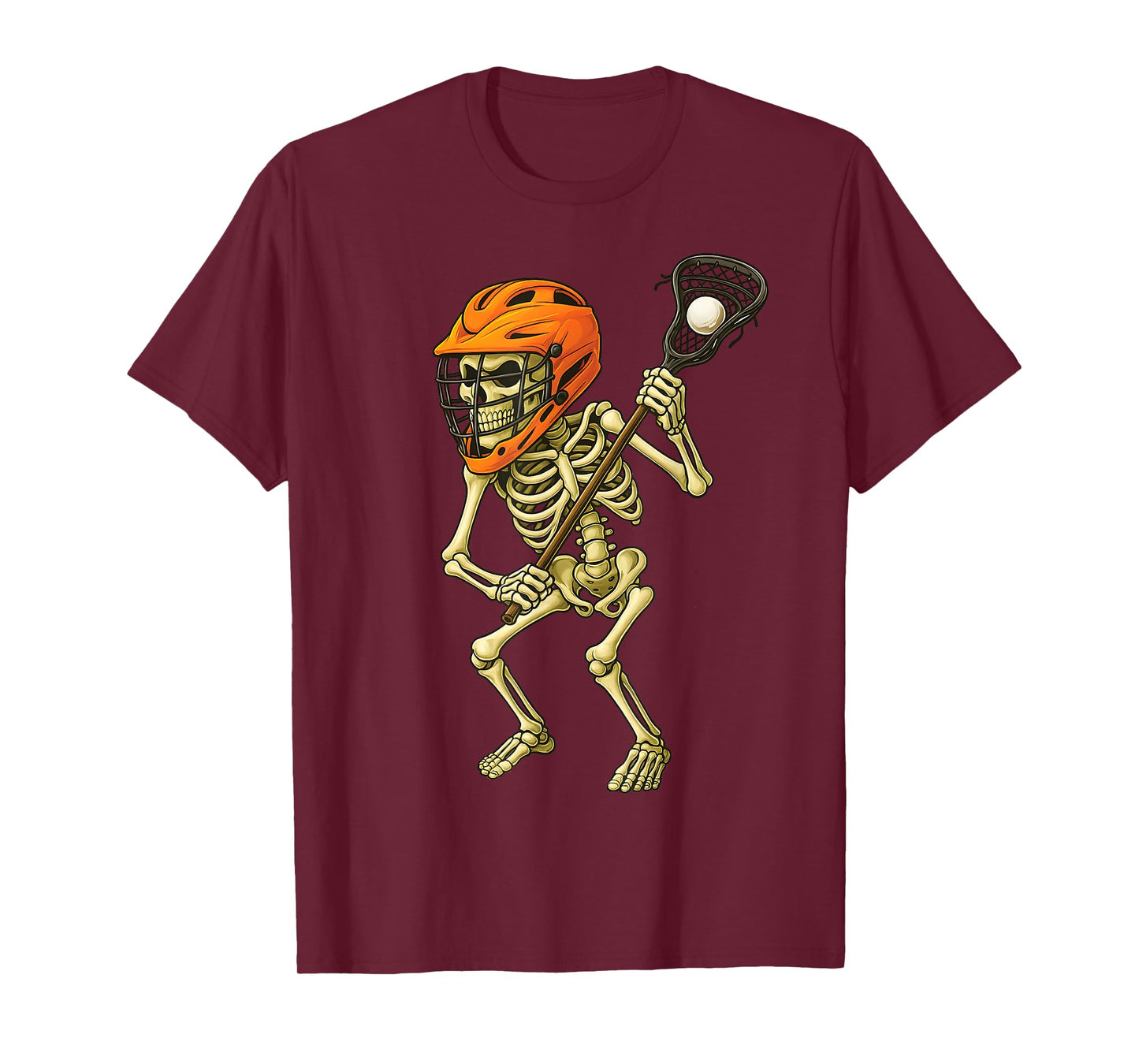 Skeleton Playing Lacrosse Funny Lacrosse Players Halloween T-Shirt