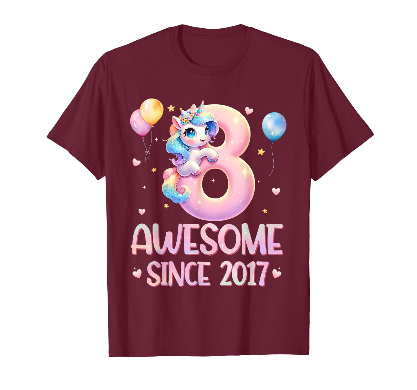 Unicorn 8th Birthday 8 Year Old Unicorn Party Girls Outfit T-Shirt