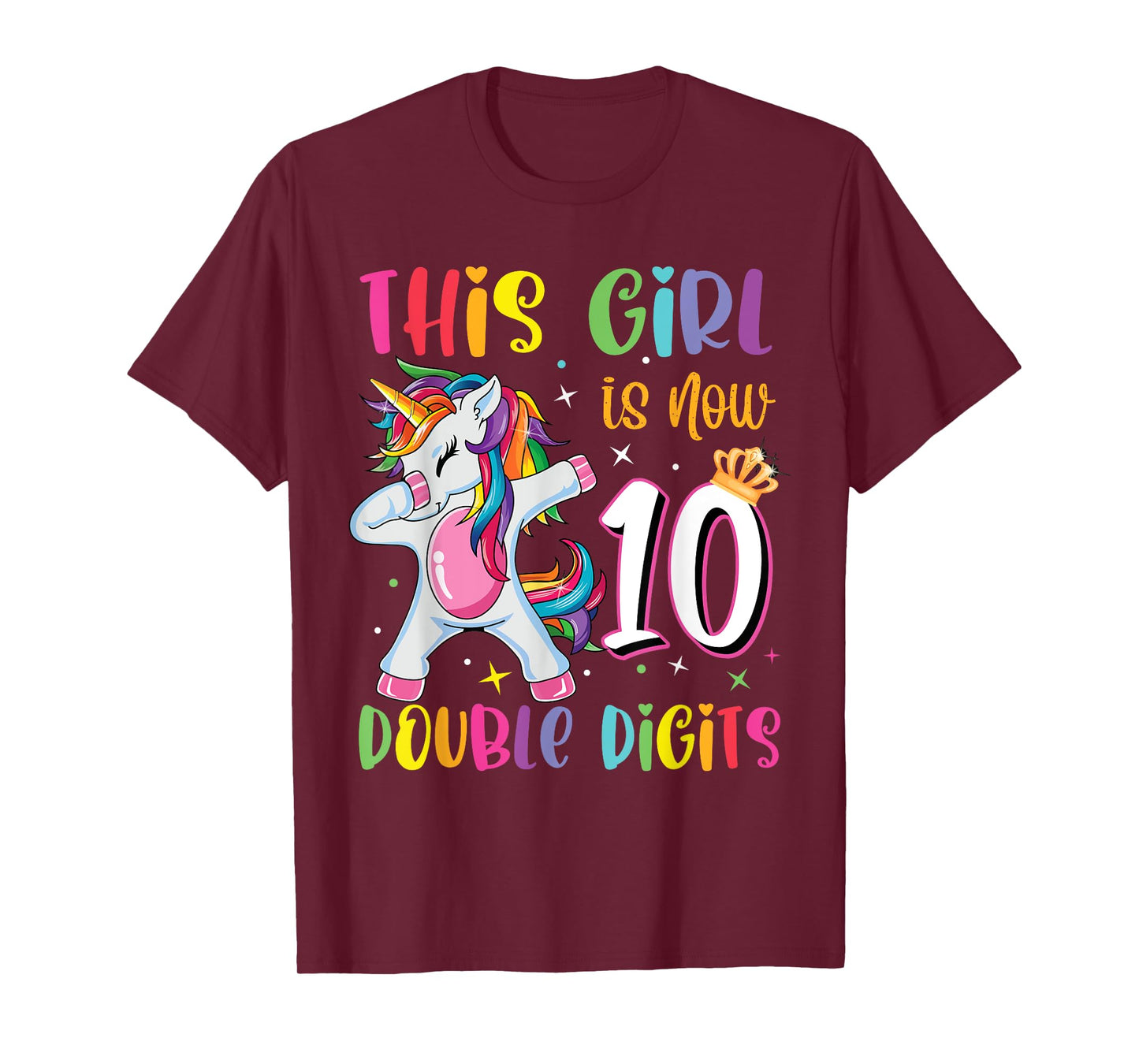 This Girl Is Now 10 Double Digits 10th Birthday Unicorn T-Shirt