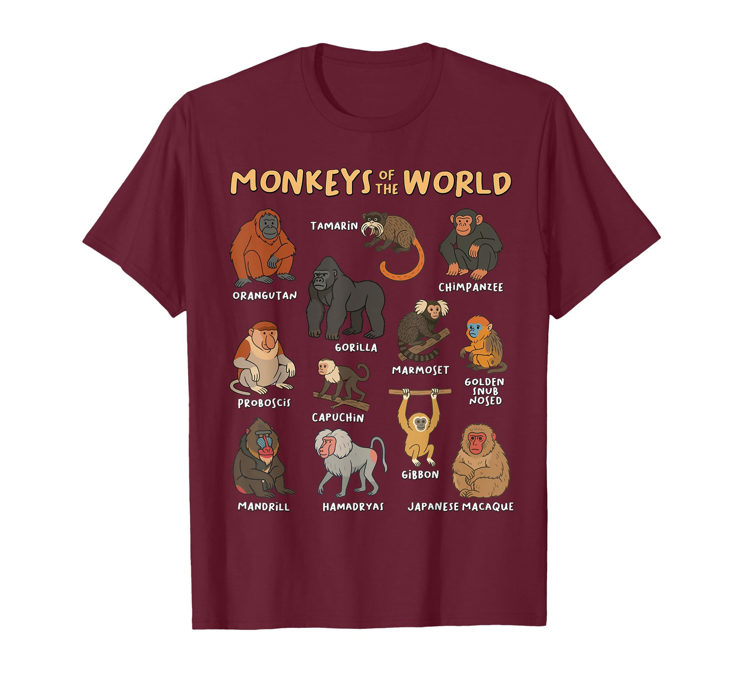 Monkeys of the World Educational Animal Ape Collection Types T-Shirt