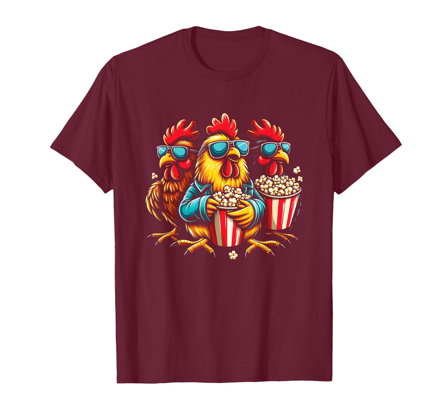 Chickens Eating Popcorn - Funny Farm Animal Popcorn Lover T-Shirt