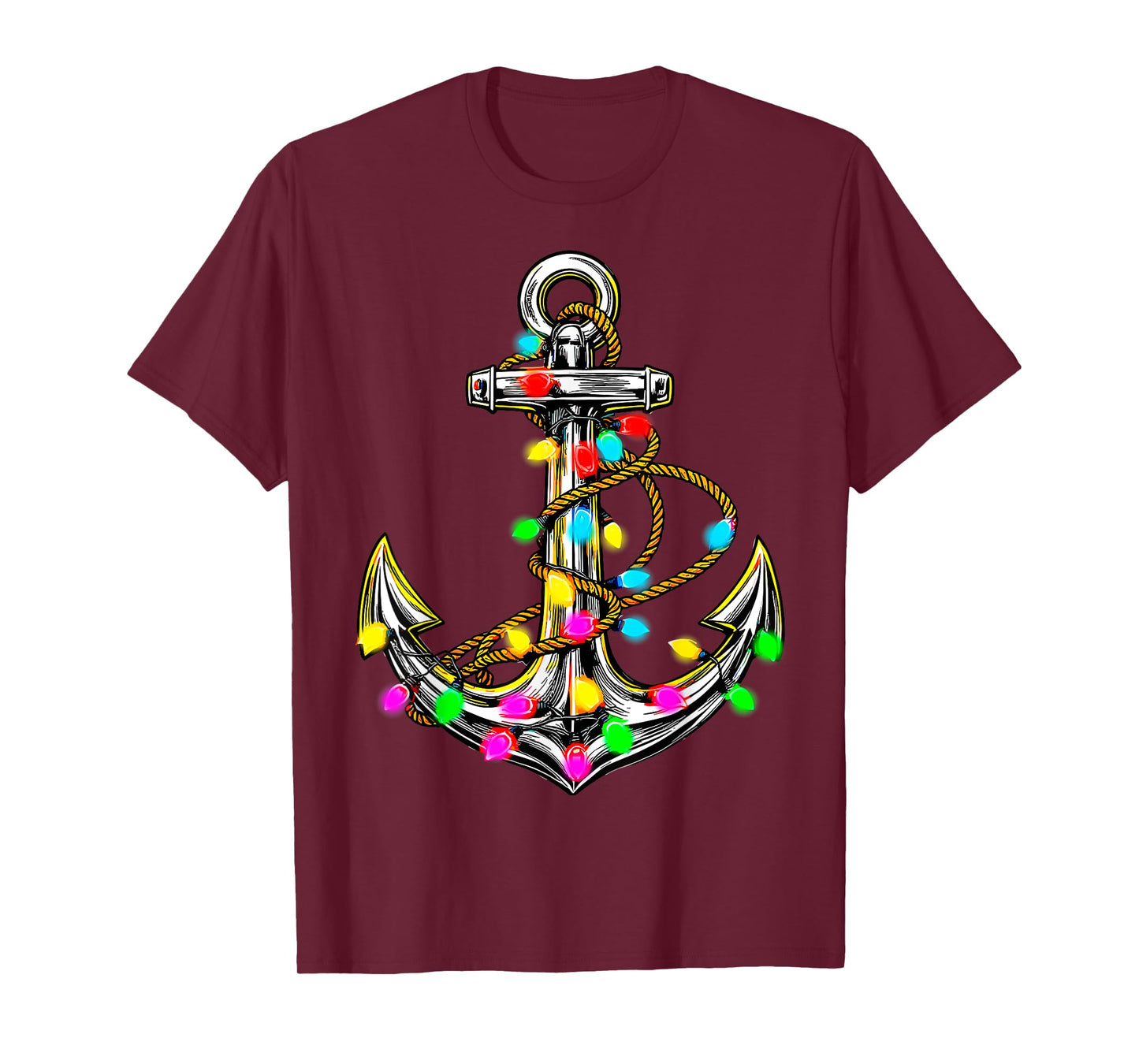 Anchor Christmas Tree Lights Sailor Boat Captain Xmas Tee T-Shirt